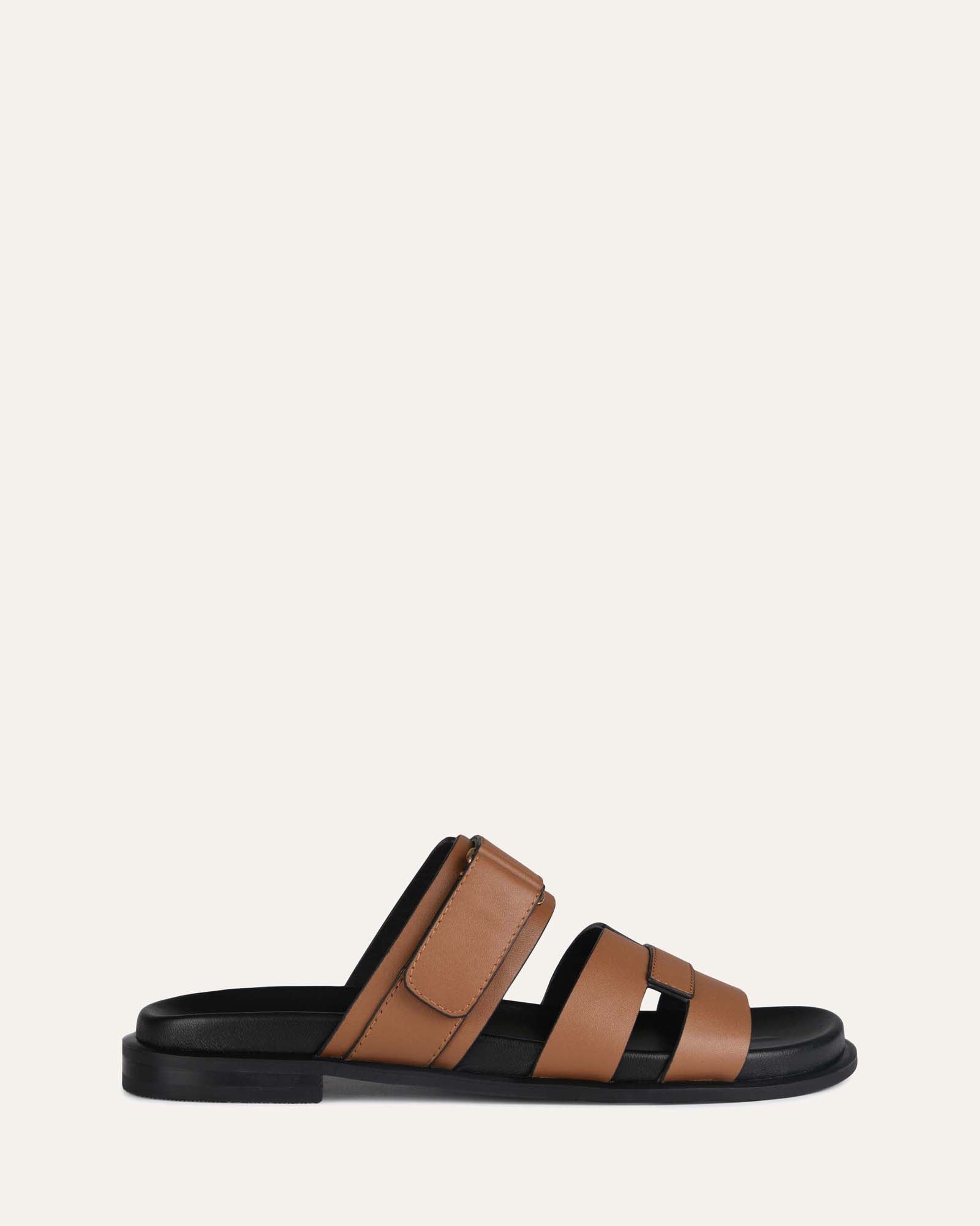 Hendix Flat Slides Dark Tan Leather - Comfortable Men's Casual Sandals for Summer, Beach, and Poolside Relaxation