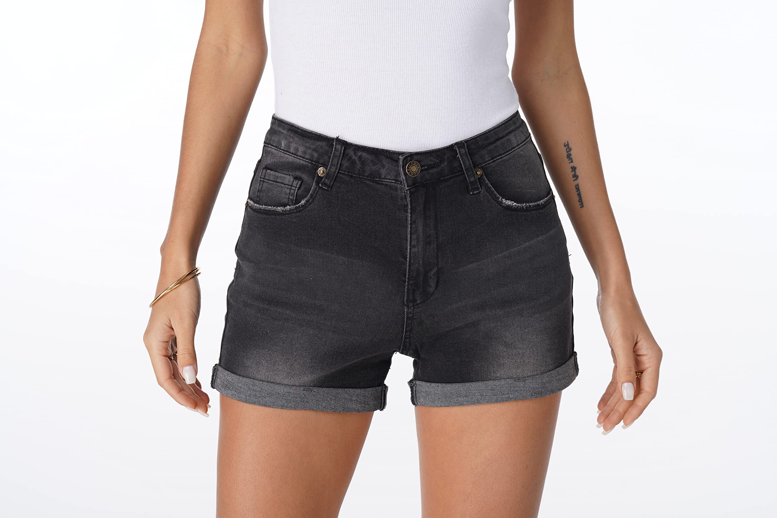 LookbookStore Women's High Waisted Distressed Denim Shorts - Ripped Rolled Hem Jeans for Casual Outfits, Summer Fashion & Streetwear