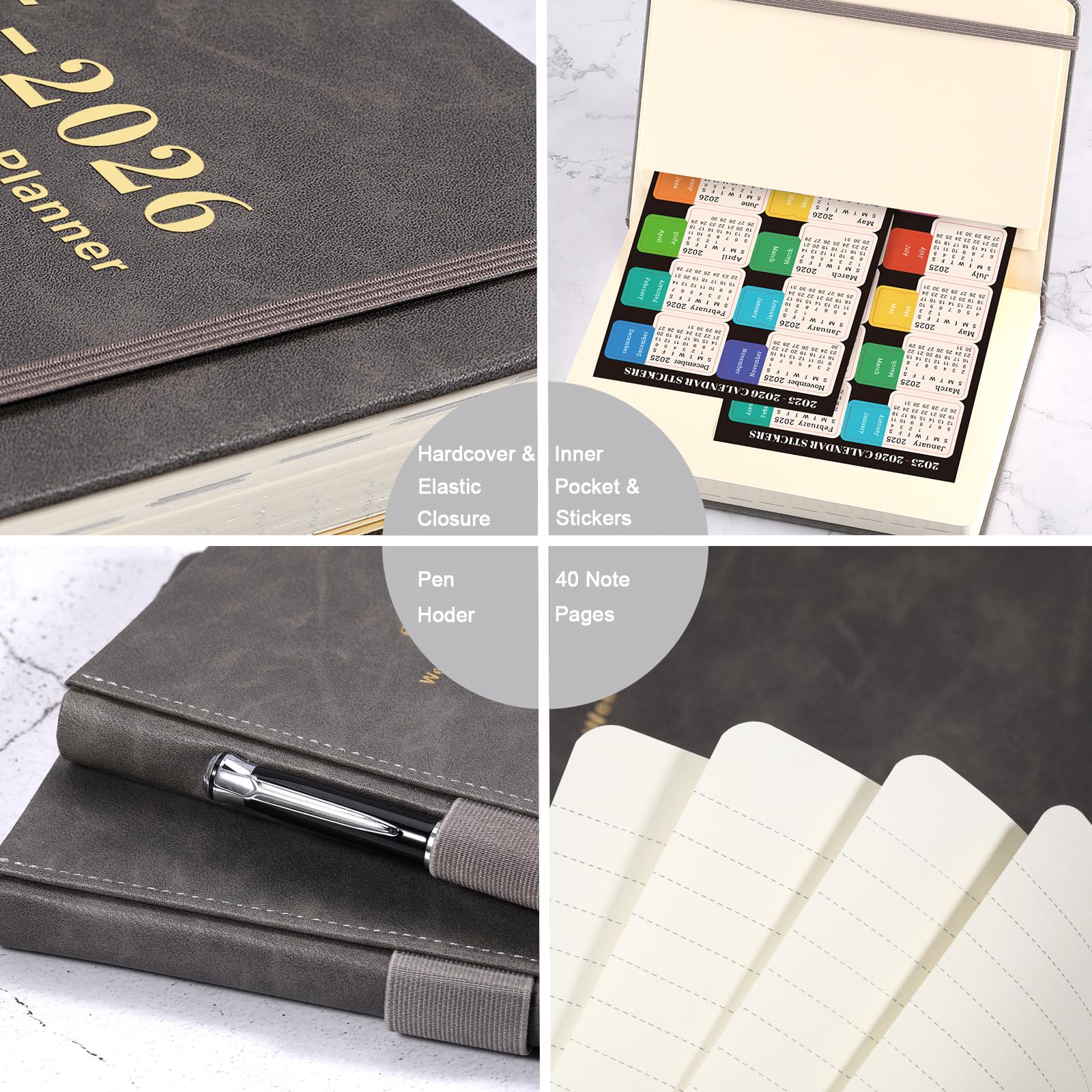2025-2026 Academic Planner - A5 Weekly & Monthly Diary from July 2025 to June 2026 | 14.6 x 21 cm Grey Organizer with Pen Holder, Inner Pocket & 40 Notes Pages | Perfect for Students, Professionals & Office Use