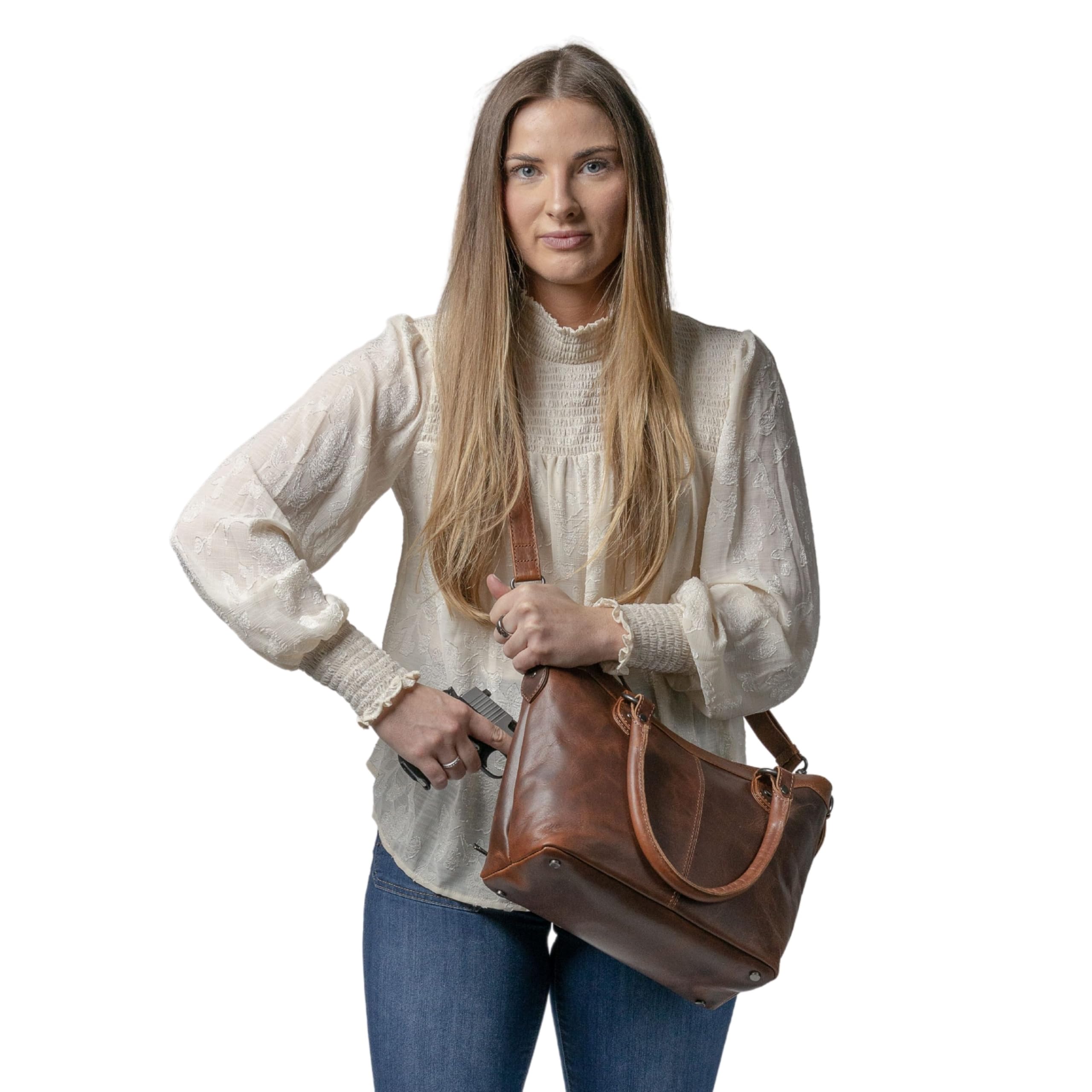 Stylish Sadie Satchel - Spacious Crossbody Shoulder Bag with Universal Gun Holster & Secure YKK Locking | Perfect for Work, Travel & Everyday Use