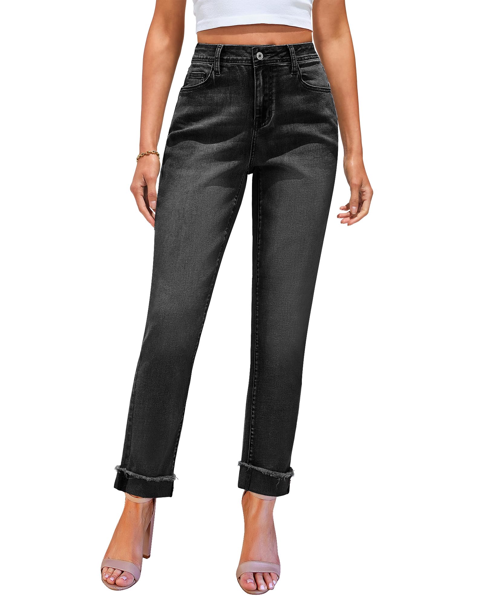 GRAPENT Women's High Waisted Slim Straight Leg Mom Jeans - Stretchy Denim Pants with Pockets | Trendy & Comfortable for Casual Wear, Office, and Date Night