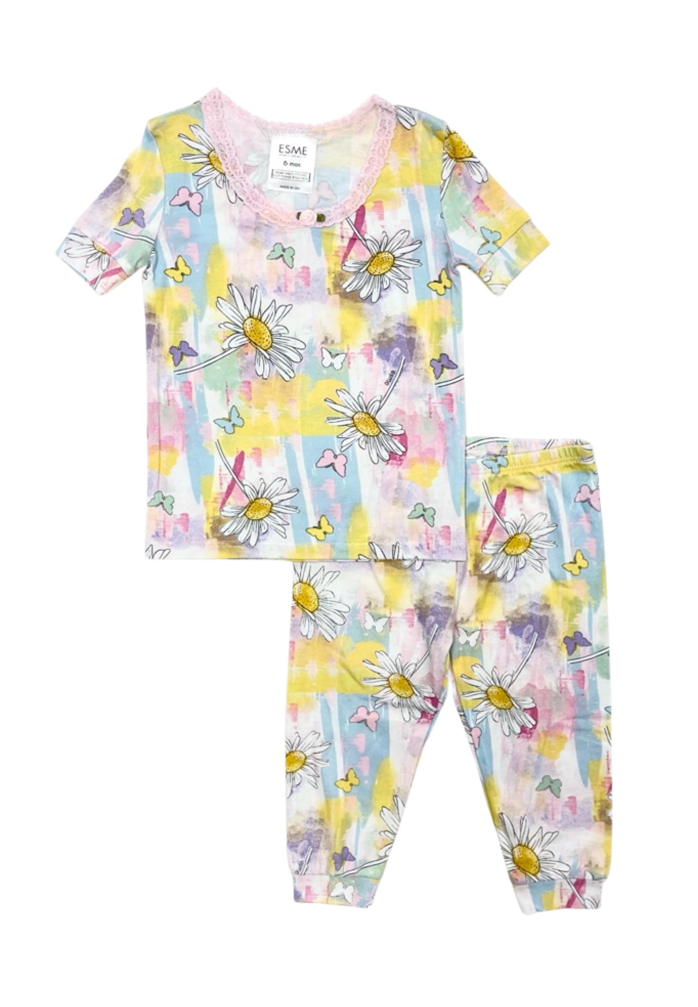 Daisy Floral Print Short Sleeve Top & High Waist Cropped Legging Set - Women's Summer Workout Outfit for Yoga, Running & Gym