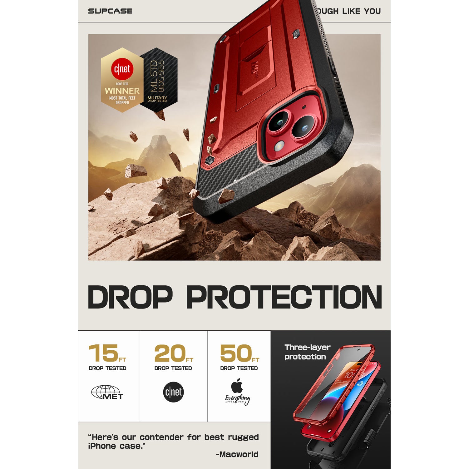 iPhone 15 6.1 Inch Unicorn Beetle PRO Rugged Case - Shockproof & Drop Protection - Metallic Red (Open Box) - Perfect for Outdoor Adventures, Construction Work & Extreme Sports