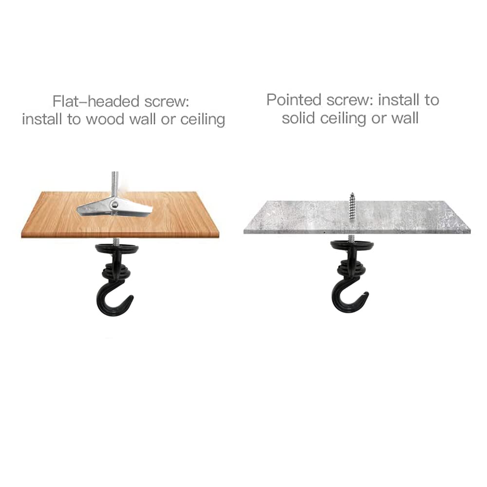 4Pcs Black Swag Hooks - Heavy Duty 360 Degree Rotating Ceiling Hooks for Hanging Plants, Lights & Decor - Rustproof Metal Swivel Hooks for Indoor & Outdoor Use