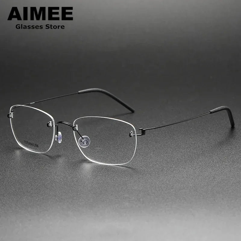 Aimee Unisex Rimless Square Titanium Eyeglasses 4297 - Lightweight Durable Frame for Reading & Computer Use - Fashionable Eyewear for Men & Women