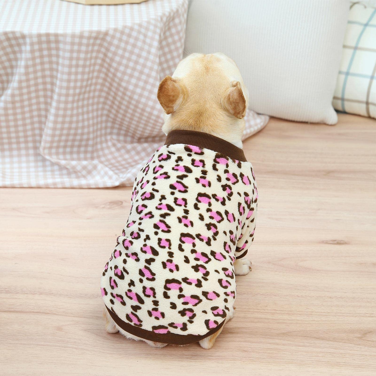 2 Packs Leopard Print Flannel Dog Pajamas for Small Dogs - Warm Fleece Puppy Pjs & Cozy Winter Dog Clothes - Perfect for Indoor Lounging, Cold Weather, and Holiday Pet Photos