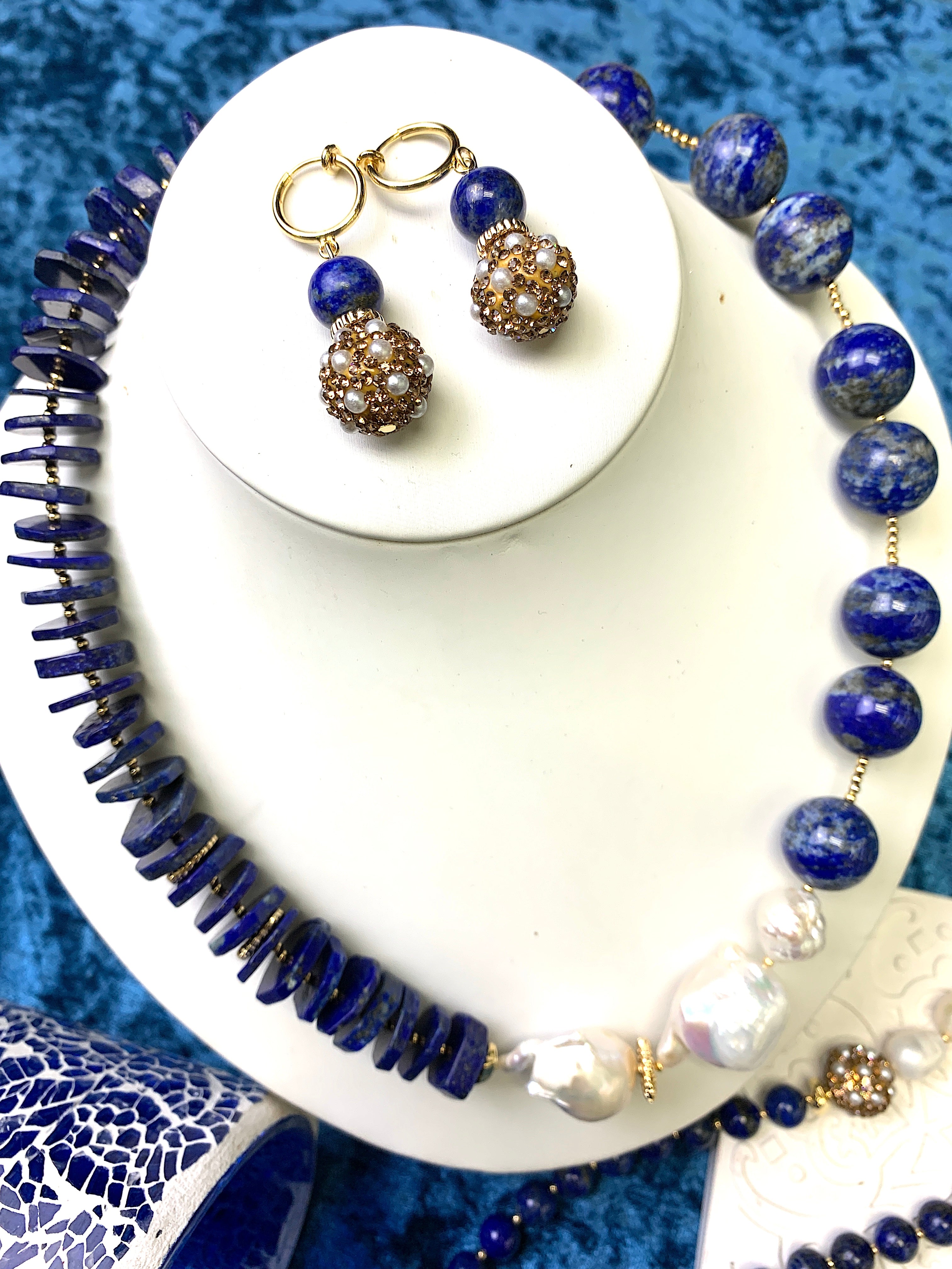Lapis Lazuli & Baroque Pearls Stylish Necklace FN009 - Elegant Jewelry for Women, Perfect for Parties, Weddings & Special Occasions