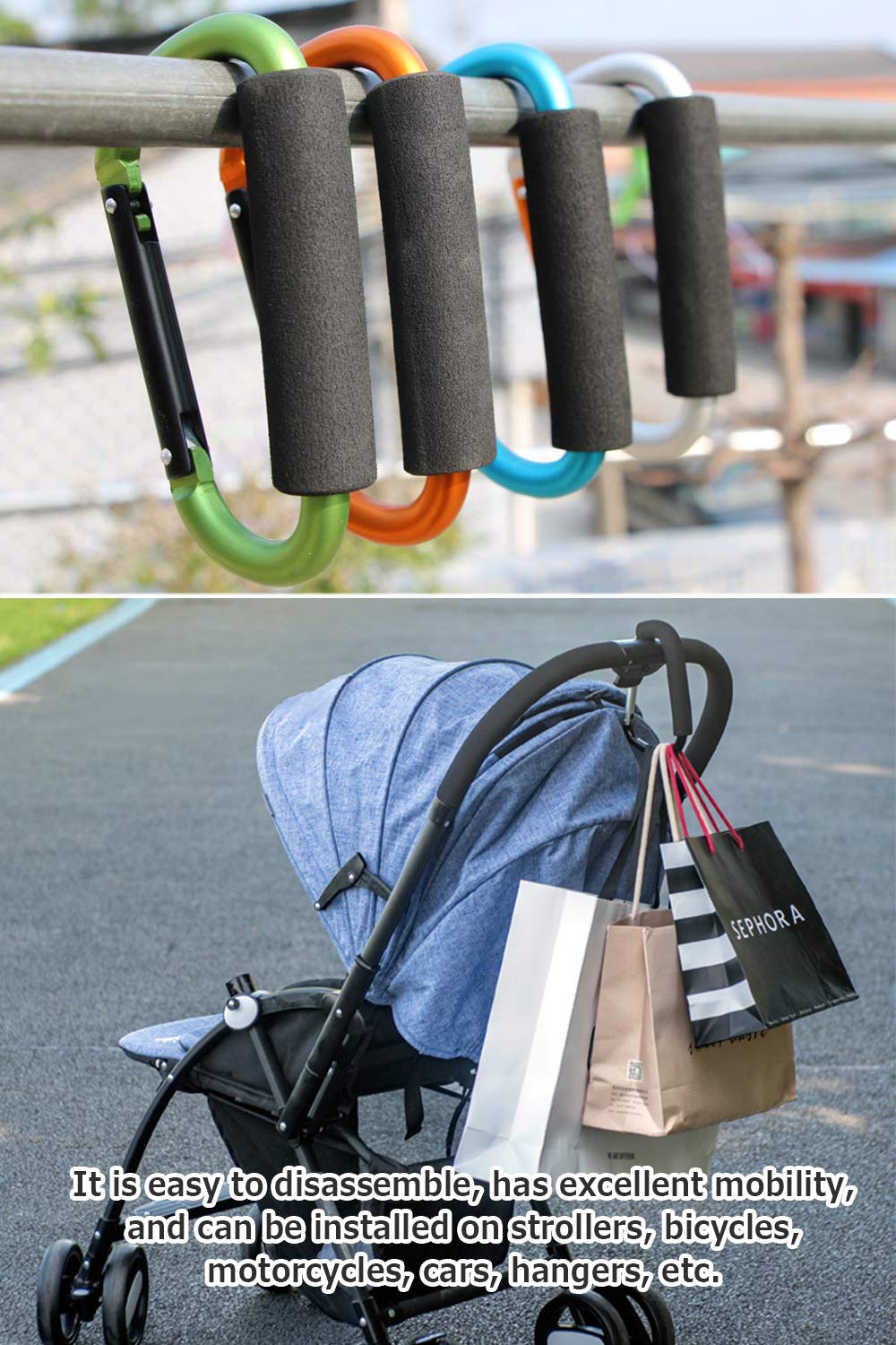 OMUKY 2-Pack Heavy Duty Carabiner Clips - Multipurpose Snap Hooks for Grocery Bags, Strollers, Backpacks & Shopping (Oversized Sponge Handle) - Perfect for Grocery Shopping, Hiking, Travel & Daily Organization