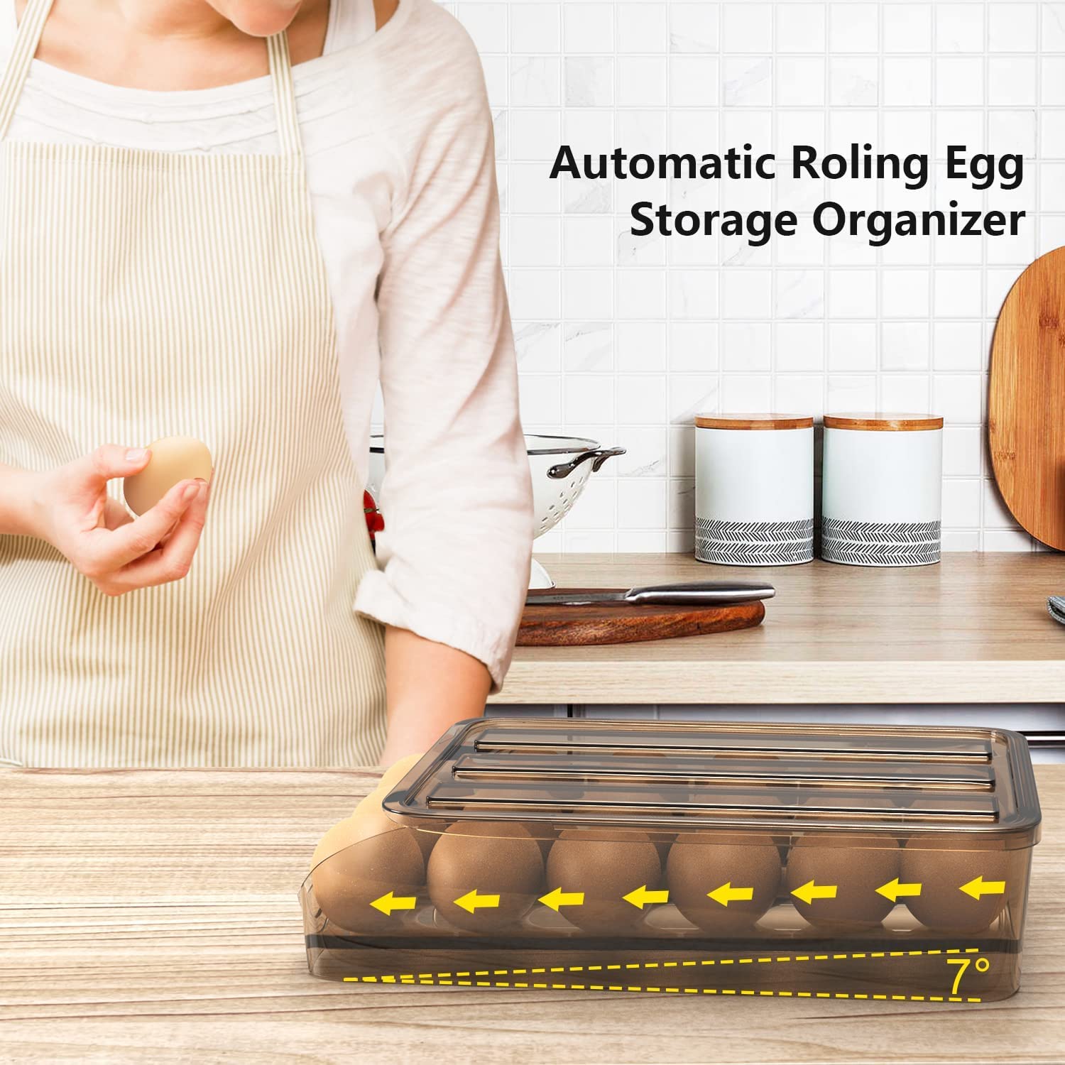 Styxon 18-Count Automatic Rolling Egg Holder for Refrigerator - Fresh Egg Storage Container with Lid, Kitchen Organizer for Eggs (1 Layer) - Perfect for Fridge Organization & Breakfast Meal Prep