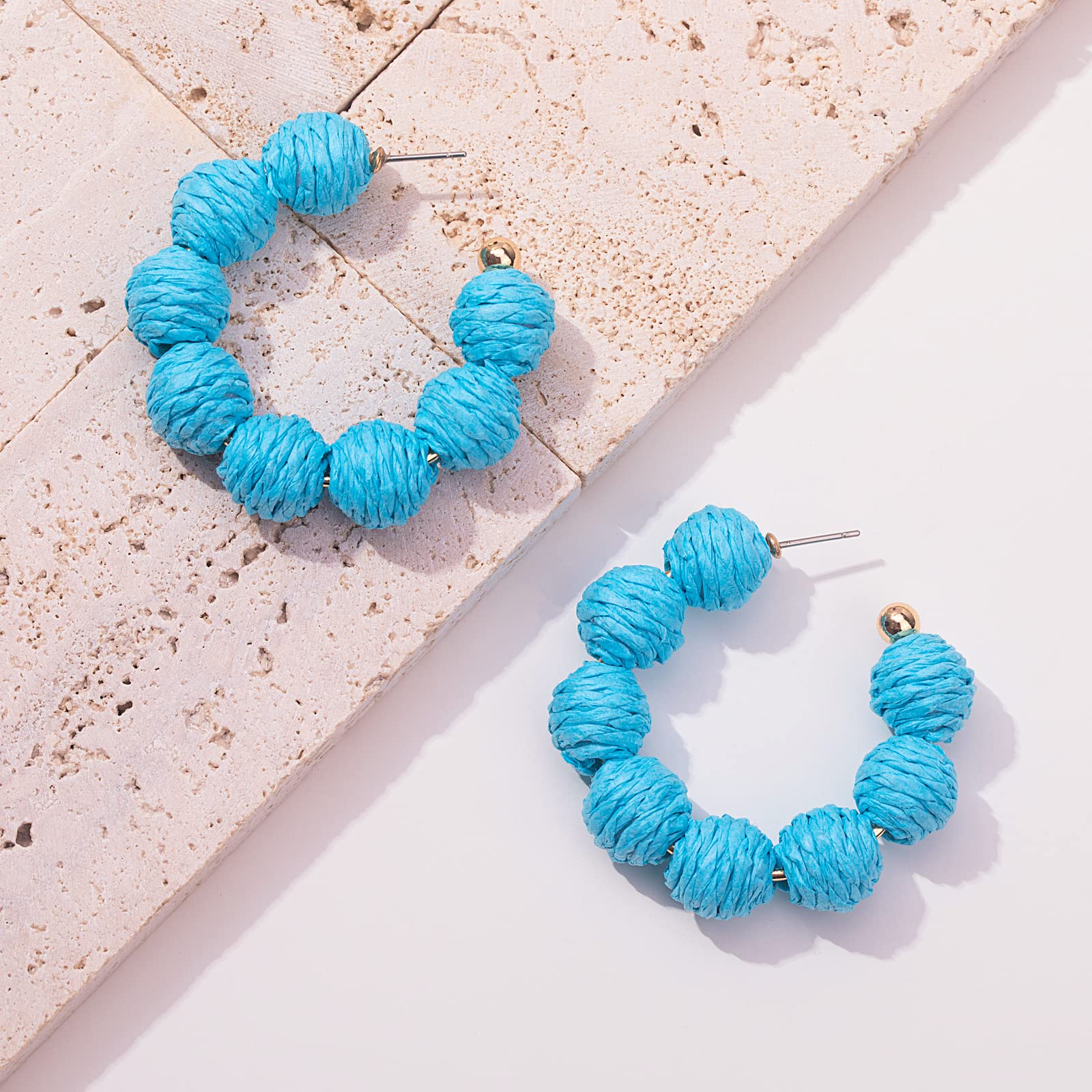 Handmade Raffia Hoop Earrings - Colorful Boho Statement Rattan Jewelry for Women | Unique Summer Accessories for Beach, Festival & Vacation Outfits
