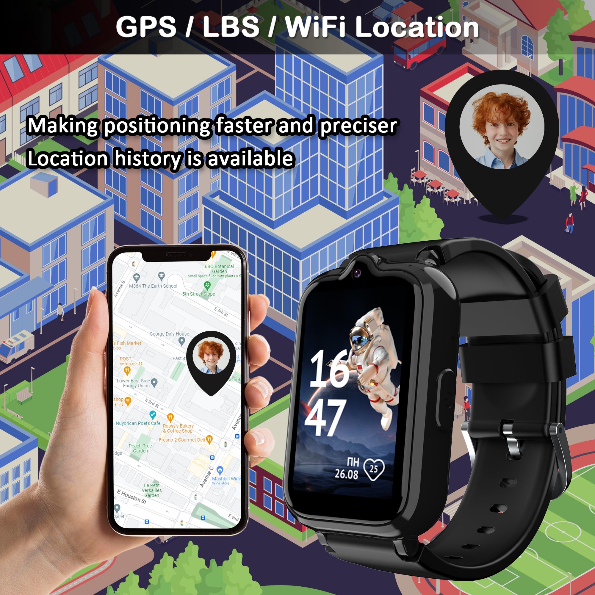 Phyulls 4G Kids Smart Watch with GPS Tracker, Video Calling & SOS Alert - Waterproof Smartwatch for Boys & Girls Ages 5-12 - Camera, Pedometer, Alarm Clock - Perfect for School, Outdoor Play & Safety Tracking