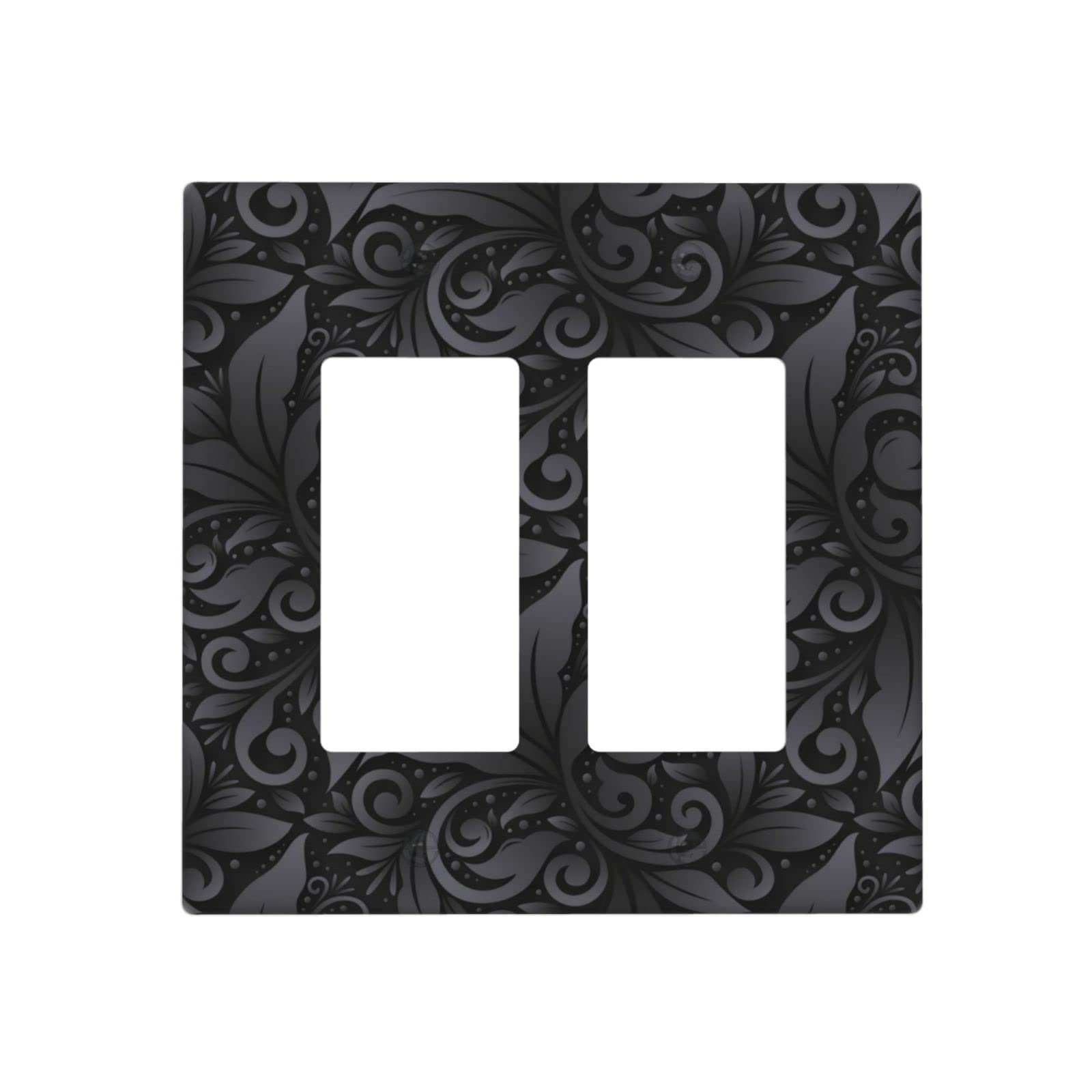 3D Floral Light Switch Cover - Black Decorative Wall Plate for 2 Gang Double Rocker, Standard Size 4.5