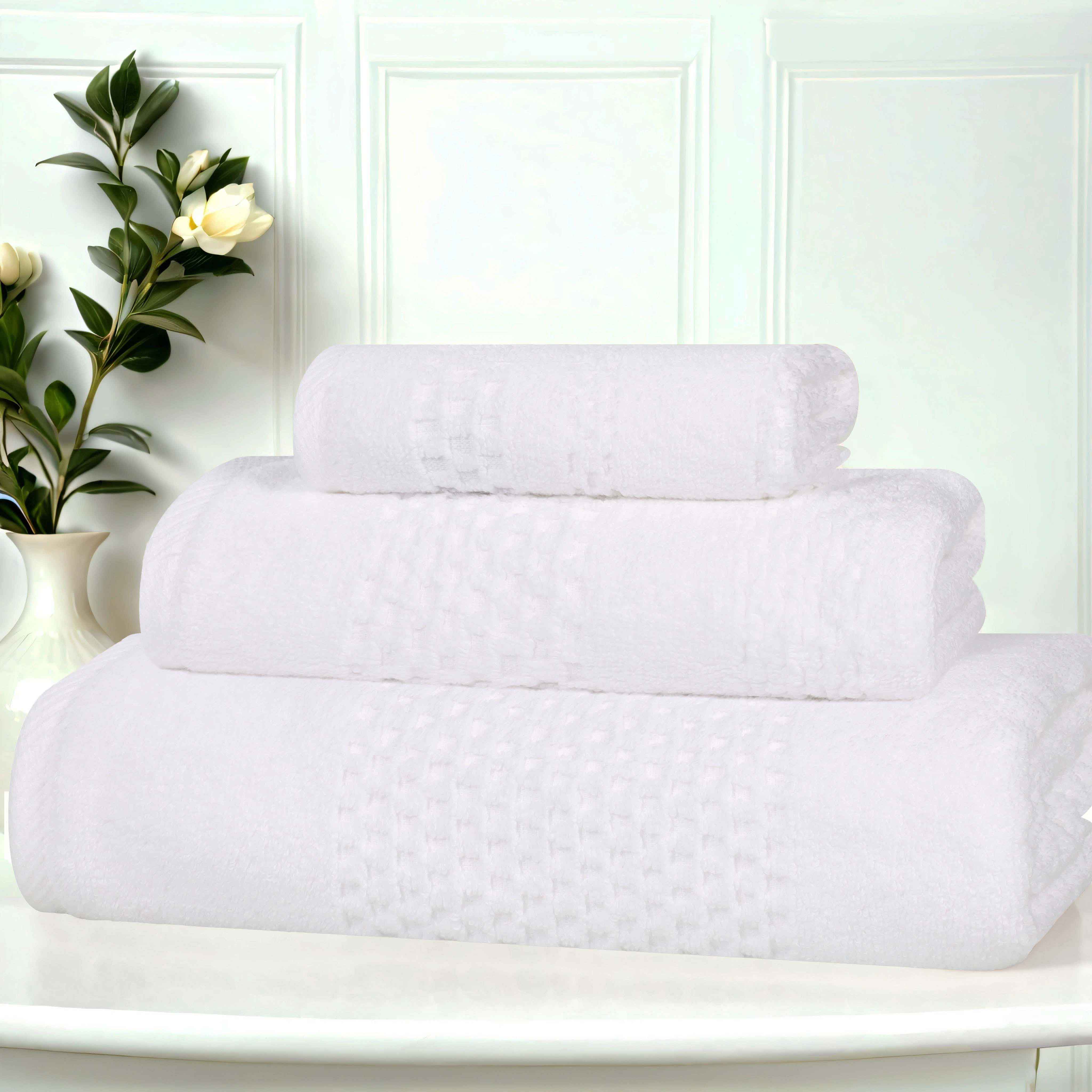 Playa Zero Twist Cotton Solid Waffle Textured 3-Piece Bath Towel Set | Soft & Absorbent | Perfect for Spa, Beach & Home Use