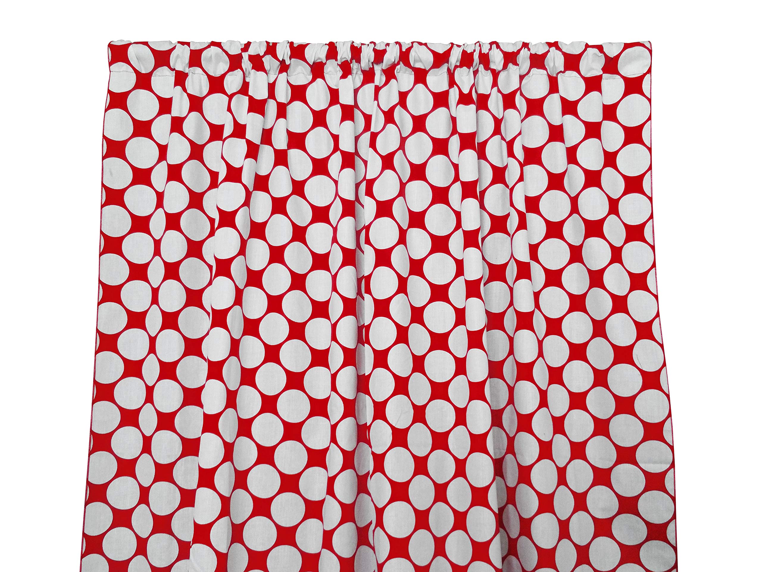 Polka Dot Cotton Curtain Panel - 58x36 Inch White Red - Home & Window Decor for Living Room
