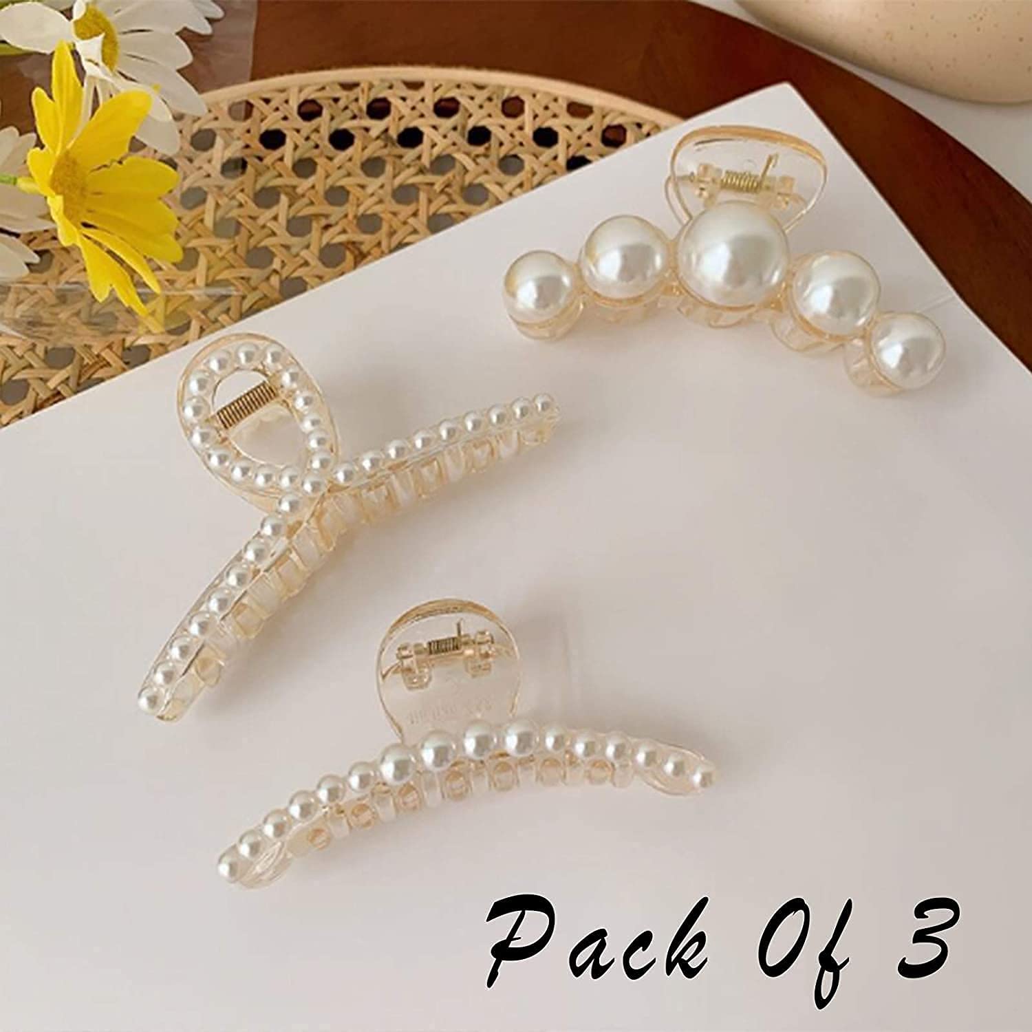 Pearl Hair Claw Clips for Women - Non-Slip Large Hair Clamps with Fake Pearls, Fashion Hair Styling Accessories for Women & Girls | Perfect for Updos, Ponytails & Everyday Hairstyles