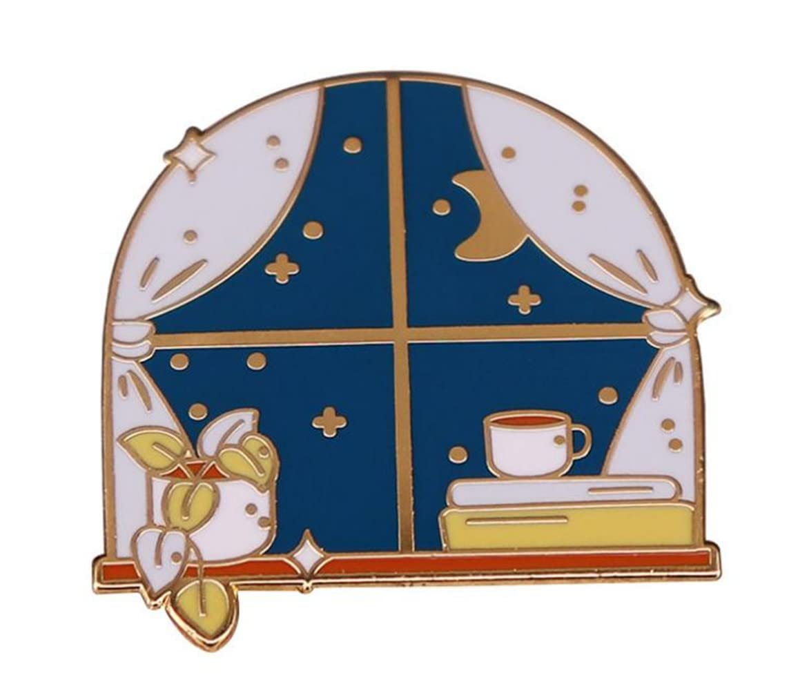 Starry Sky Brooch Pin - Elegant Floral Coffee & Book Design Fashion Jewelry for Women - Perfect for Bags, Jackets, Scarves & Accessories