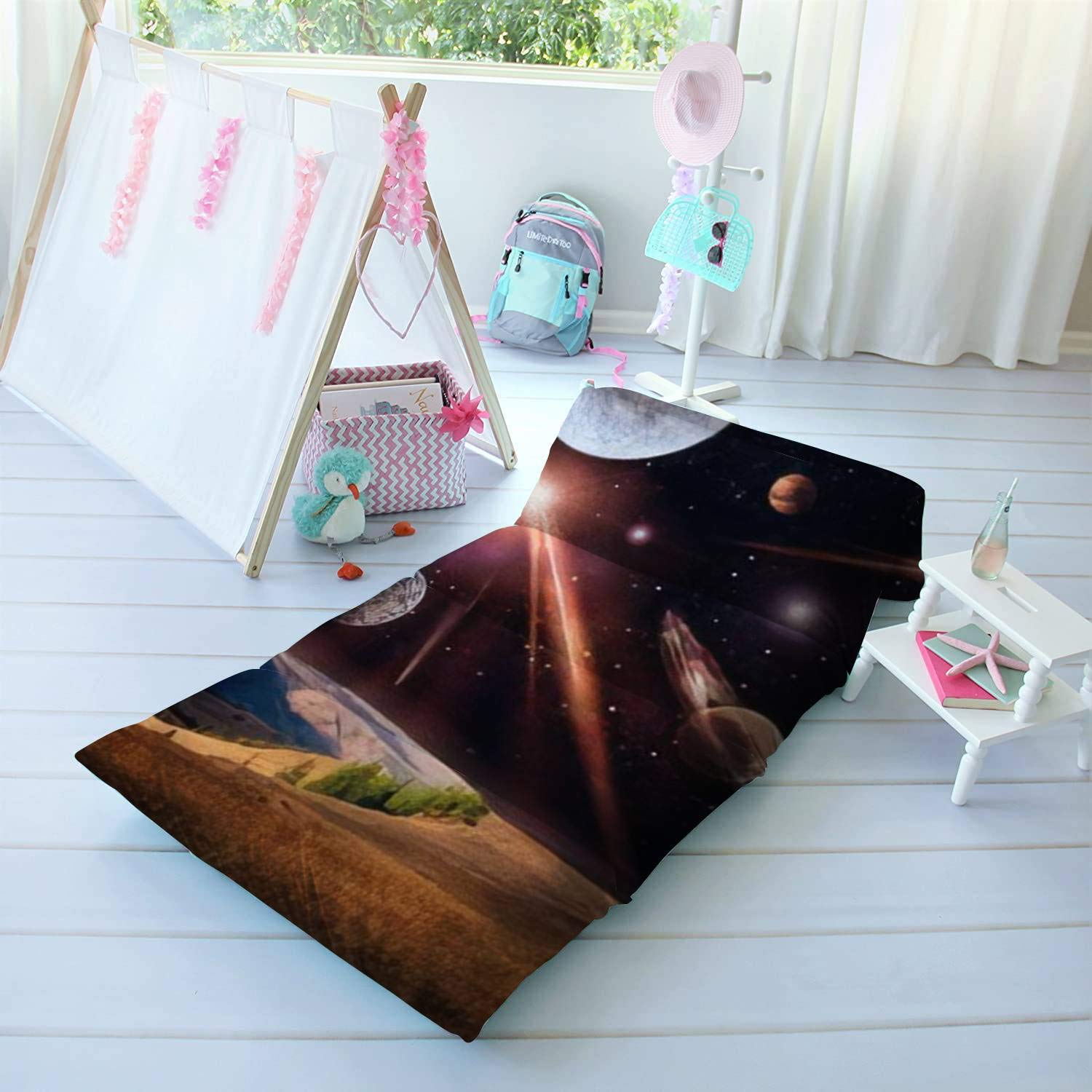 Kids Floor Pillow with Space Planets & Colorful Mountains - 26