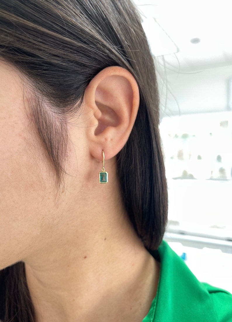 14K Gold Emerald Cut Dangle Earrings - 2.20tcw Classic Wire Back Stud Earrings for Women | Perfect for Weddings, Parties & Special Occasions