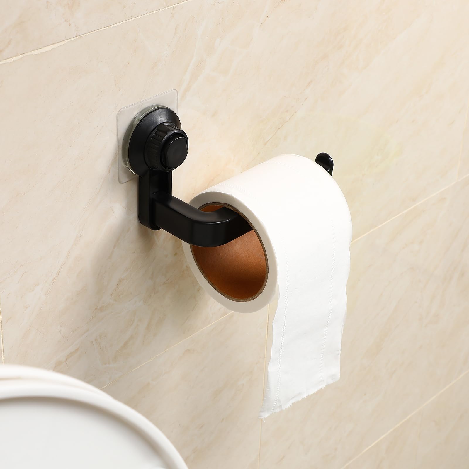 Wall-Mounted Bathroom Tissue Paper Holder with Suction Cup - Black Toilet Paper Roll Organizer for Kitchen, Bathroom & Craft Room - Space-Saving Home & Office Storage Solution