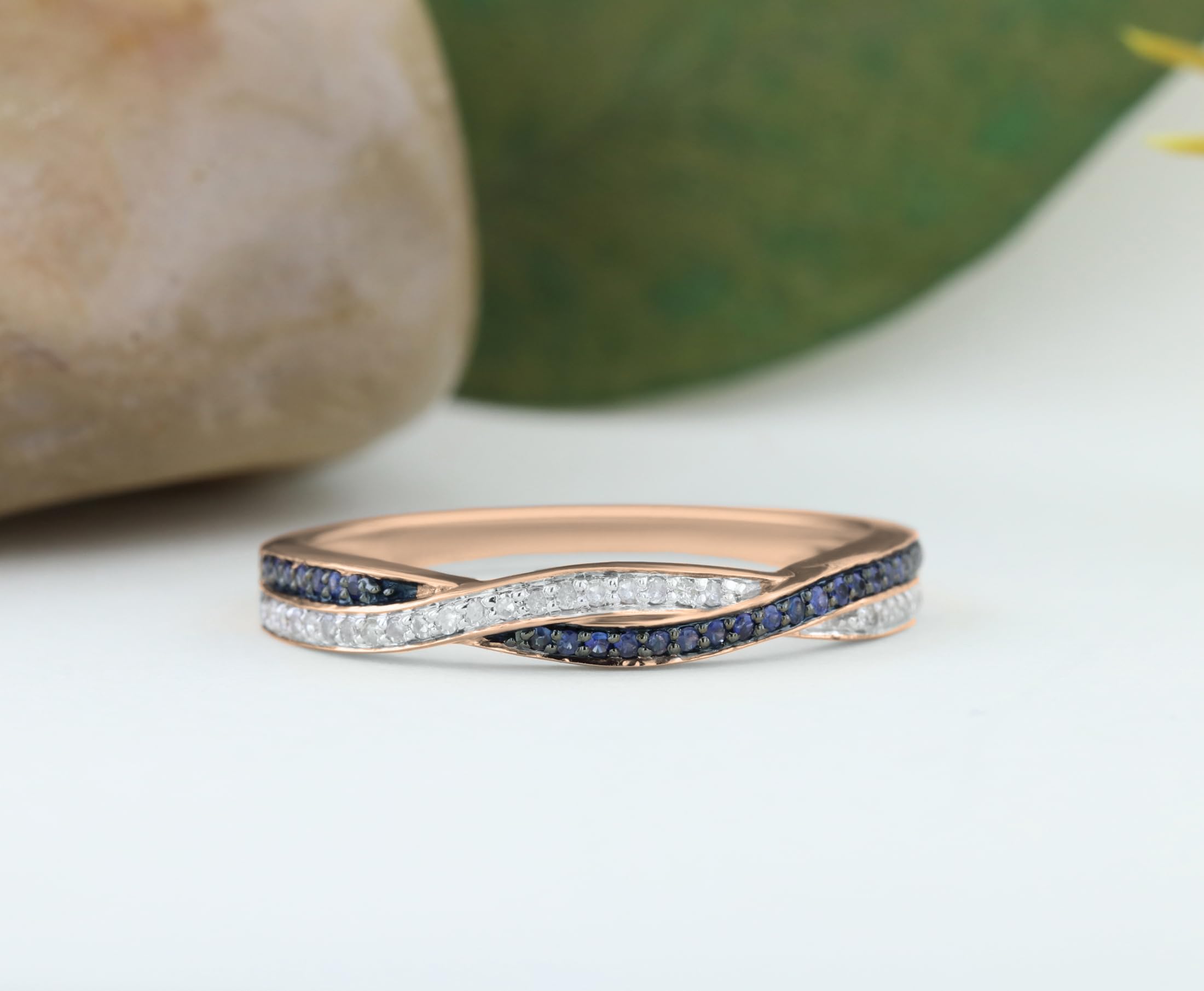 Exquisite 10K Solid Gold Round Blue Sapphire & White Diamond Crisscross Engagement Ring for Women | Dazzlingrock Collection | Perfect for Proposals, Anniversaries & Special Occasions