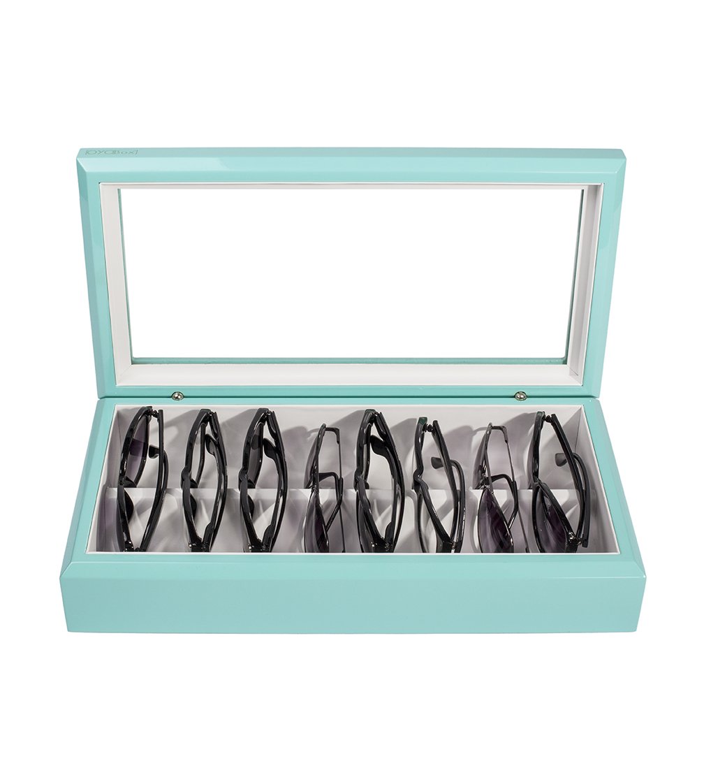 Premium Eyeglass Organizer - Lacquered Wood Sunglasses & Glasses Storage Box with Soft Lining - Perfect for Home, Office, or Travel Accessory Organization