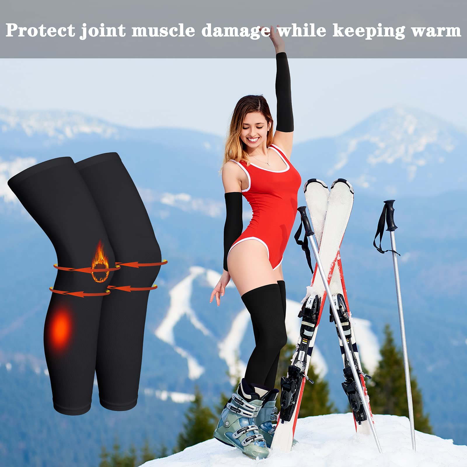 Boyiee 4 Pcs Thermal Arm Warmers for Men & Women - Full Length Cycling Arm Sleeves, Leg Compression Warmers for Outdoor Sports, Running, Biking & Cold Weather Activities
