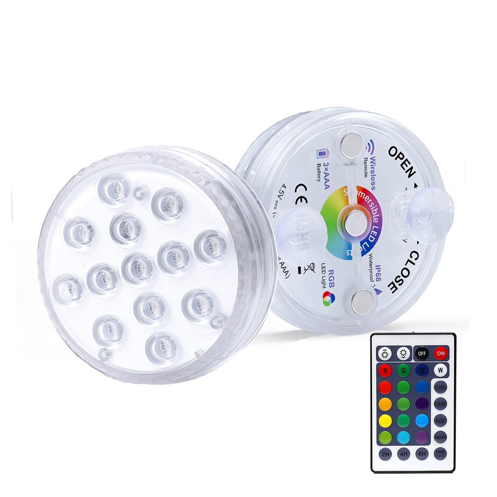 13 LED Color Changing Pool Lights with 21-Key Infrared Remote - Magnetic Suction Cup Above Ground & Underwater Lights (2 Pack) for Backyard, Garden, and Swimming Pool Decoration