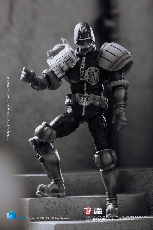1/18 Scale HIYA 4-Inch Judge Dredd Action Figure - Exquisite Mini Collectible Series (Black & White Version) | Perfect for Display, Gifts & Comic Book Collections