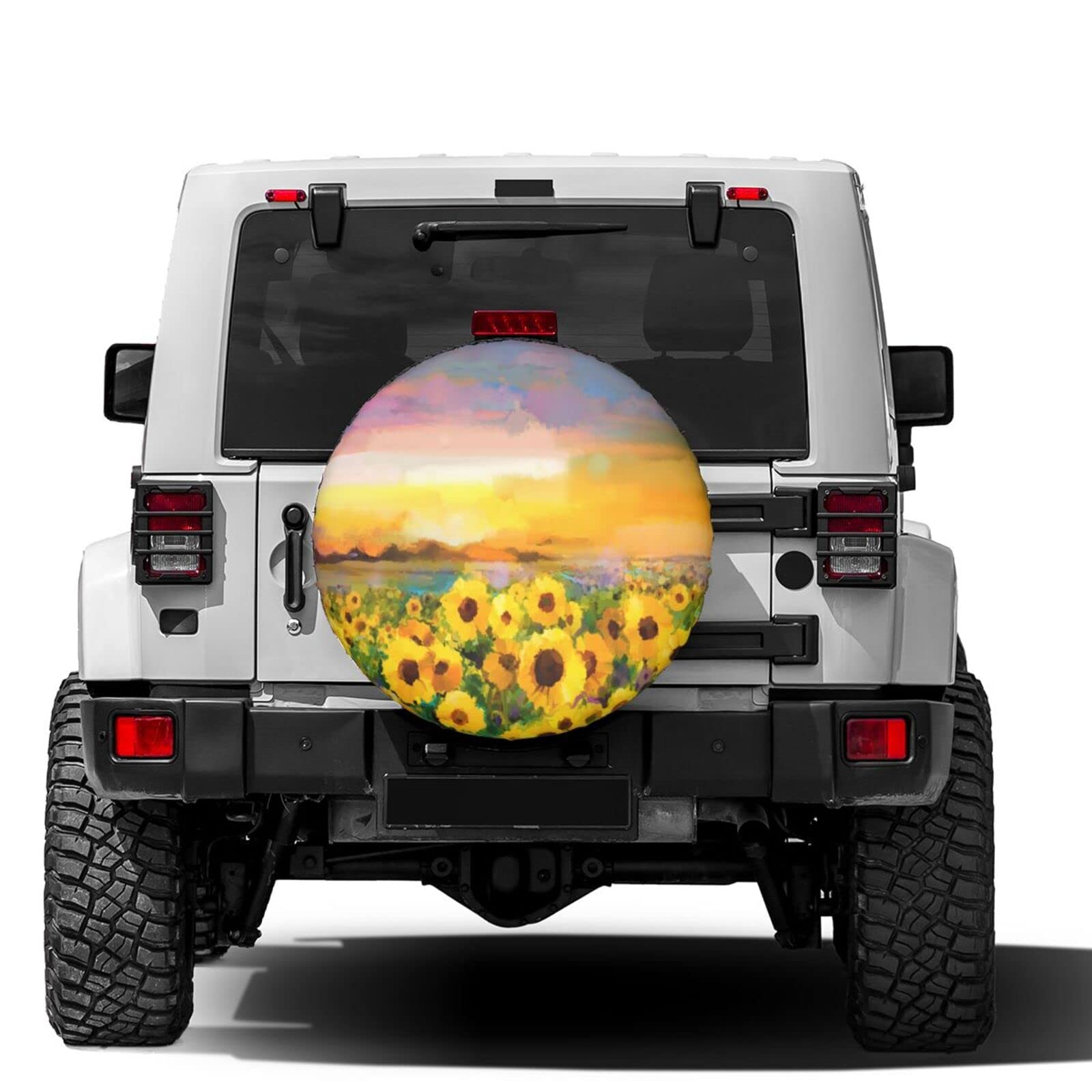 14 Inch Oil Yellow Sunflower Spare Tire Cover - Dust-Proof Wheel Protector for Trailers, RVs, SUVs & Vehicles | Perfect for Outdoor Travel & Camping Protection