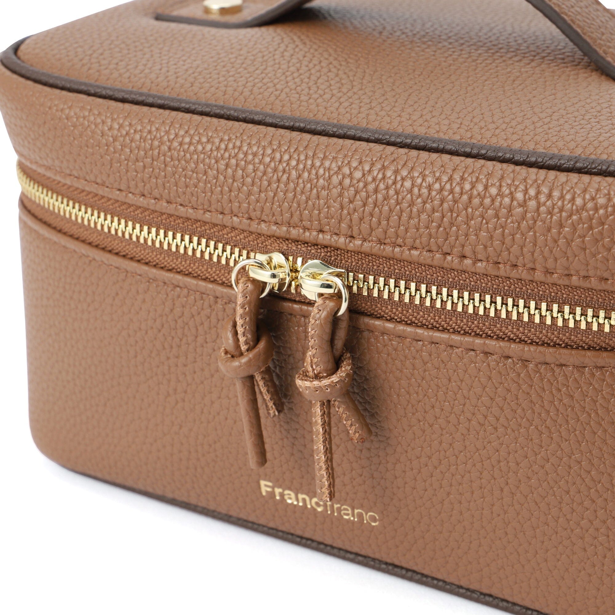 Bicolor Vanity Pouch for Women - Stylish Brown Makeup Bag with Dual Compartments | Perfect for Travel, Gym & Everyday Essentials Organization