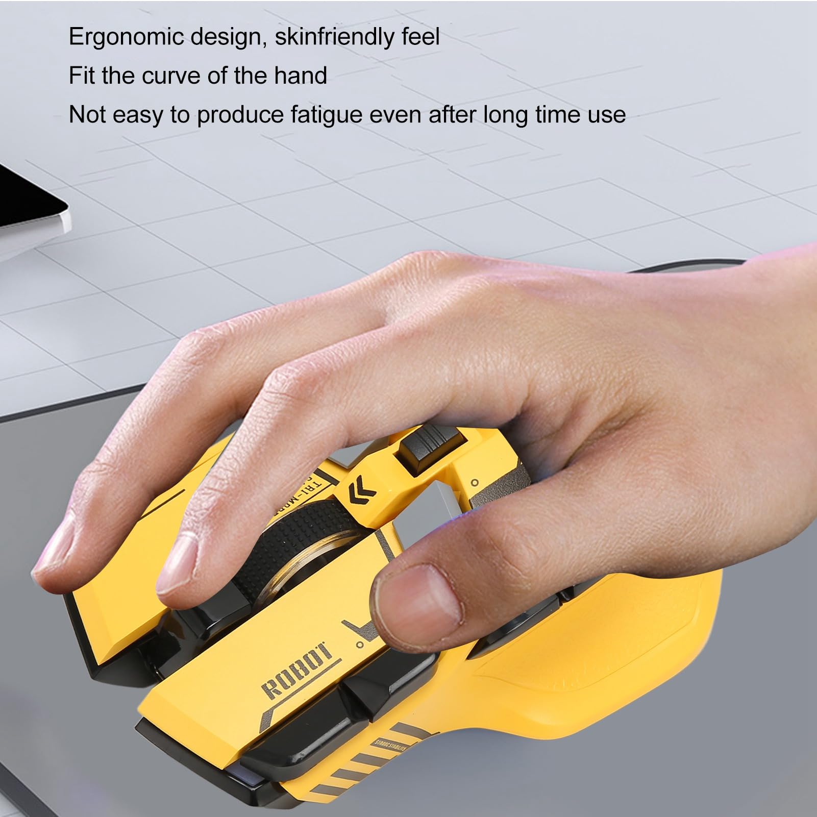 Wireless Gaming Mouse 2.4G Wired Bluetooth 3-in-1 RGB Mouse with 11 Color Lights & 5 Adjustable DPI - Compatible with Windows Android iOS (Yellow) - Perfect for PC Gaming, Office Work & Mobile Gaming