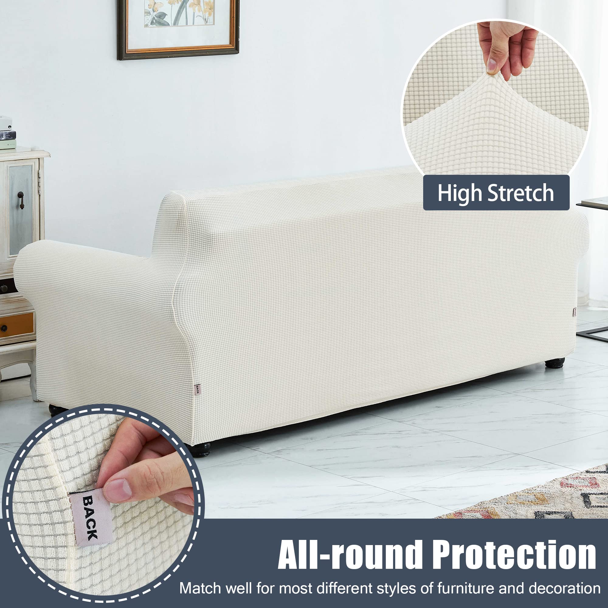 Stretch Sofa Slipcover - Waterproof Couch Cover, Soft Furniture Protector with Elastic Bottom for Kids & Pets (Beige, XL) | Perfect for Living Room, Family Room & Pet-Friendly Homes