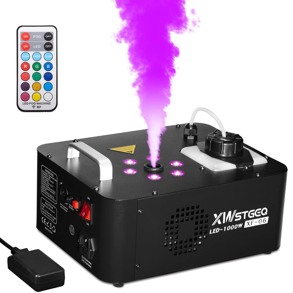 1000W Vertical Fog Machine with 6 LED Lights & Wireless Remote - Perfect for Stage Shows, Halloween Parties, Wedding Events, and DJ Performances