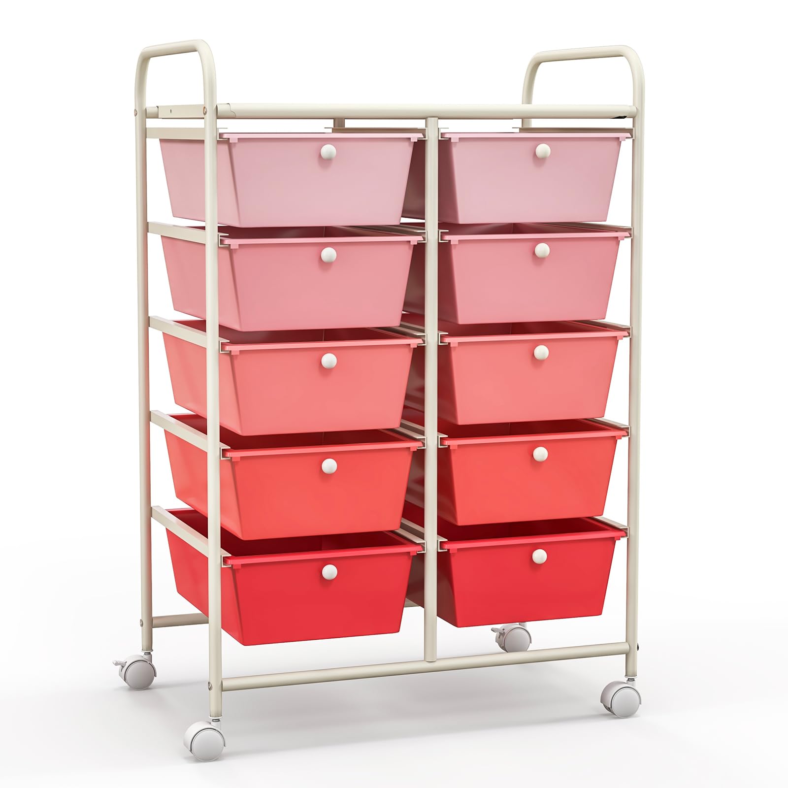 Giantex 10-Drawer Rolling Storage Cart with Wheels - Mobile Organizer for Classroom, Office, Home & School - Perfect for Teacher Supplies, Craft Tools, Art Paper & Stationery - Pink Gradient Design - Ideal for Organizing, Decluttering & Workspace Efficiency