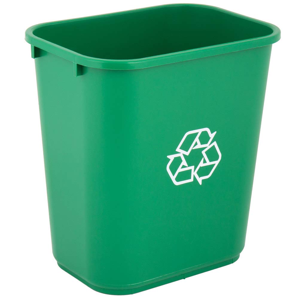 PRO&Family 10-Pack 28 Qt (7 Gallon/26 Liter) Green Rectangular Recycling Bins - Wastebasket, Trash Can, Kitchen Garbage Bin for Home, Office, Dorm, Classroom & Outdoor Use