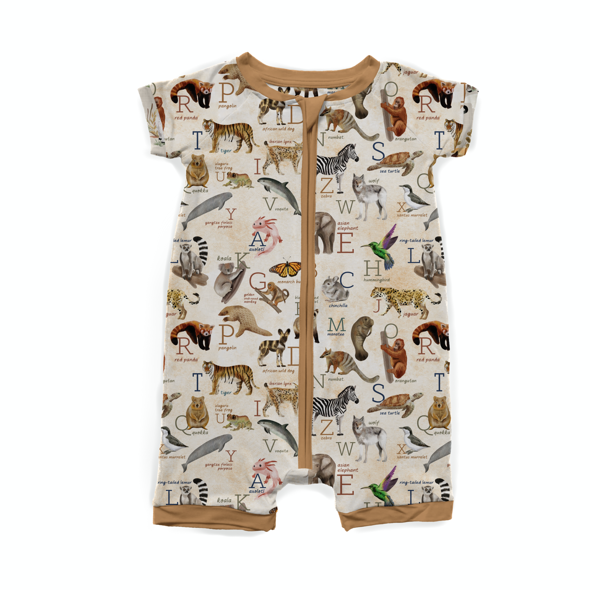 Endangered Animals Alphabet Shortie Romper - Cute Baby Bodysuit with A-Z Animal Prints for Boys & Girls - Perfect for Playdates, Daycare & Photo Shoots