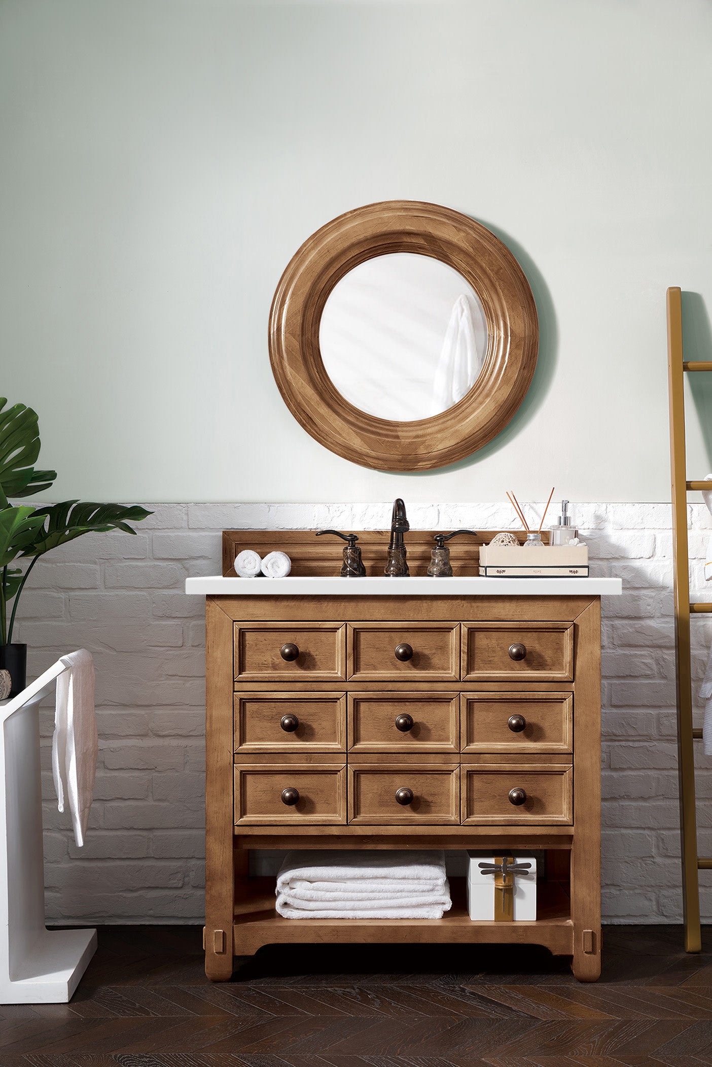 Malibu 36 Inch Single Bathroom Vanity Set with Honey Alder Wood & 3CM White Zeus Quartz Countertop - Perfect for Modern Master Bathroom or Guest Bathroom Remodel