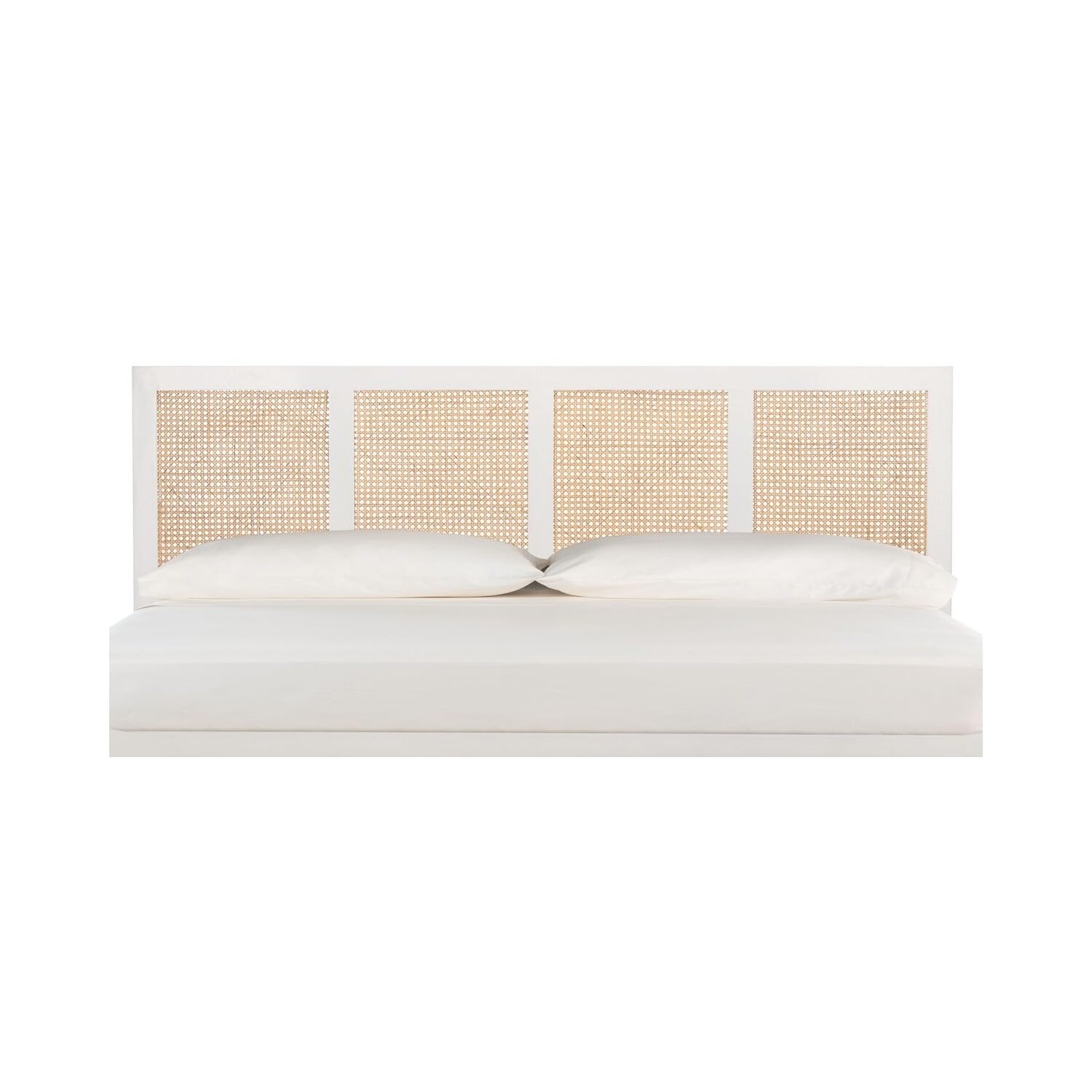SAFAVIEH Vienna White Wash Cane King Headboard Platform - Rustic Farmhouse Bed Frame for Master Bedroom & Guest Room Decor