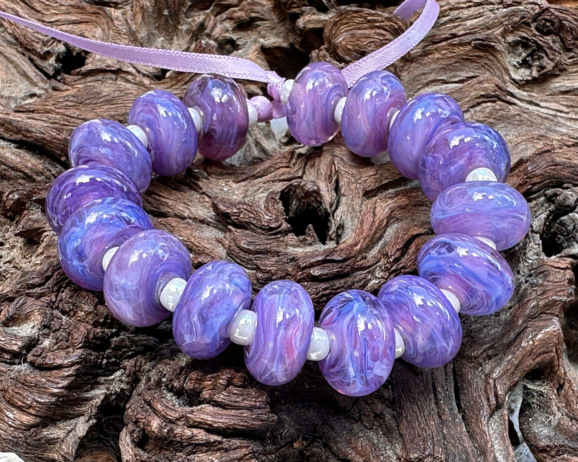 16 Purple Blue Swirls Lampwork Glass Beads Set for Jewelry Making - DIY Bracelet, Necklace & Craft Projects (SRA) - Perfect for Handmade Gifts & Boho Style Accessories