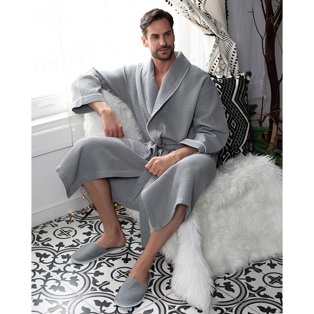 Premium Men's Cotton Waffle Bathrobe - Ultra Soft SPA Luxury Robe for Relaxation at Home, Hotel & Spa Retreats
