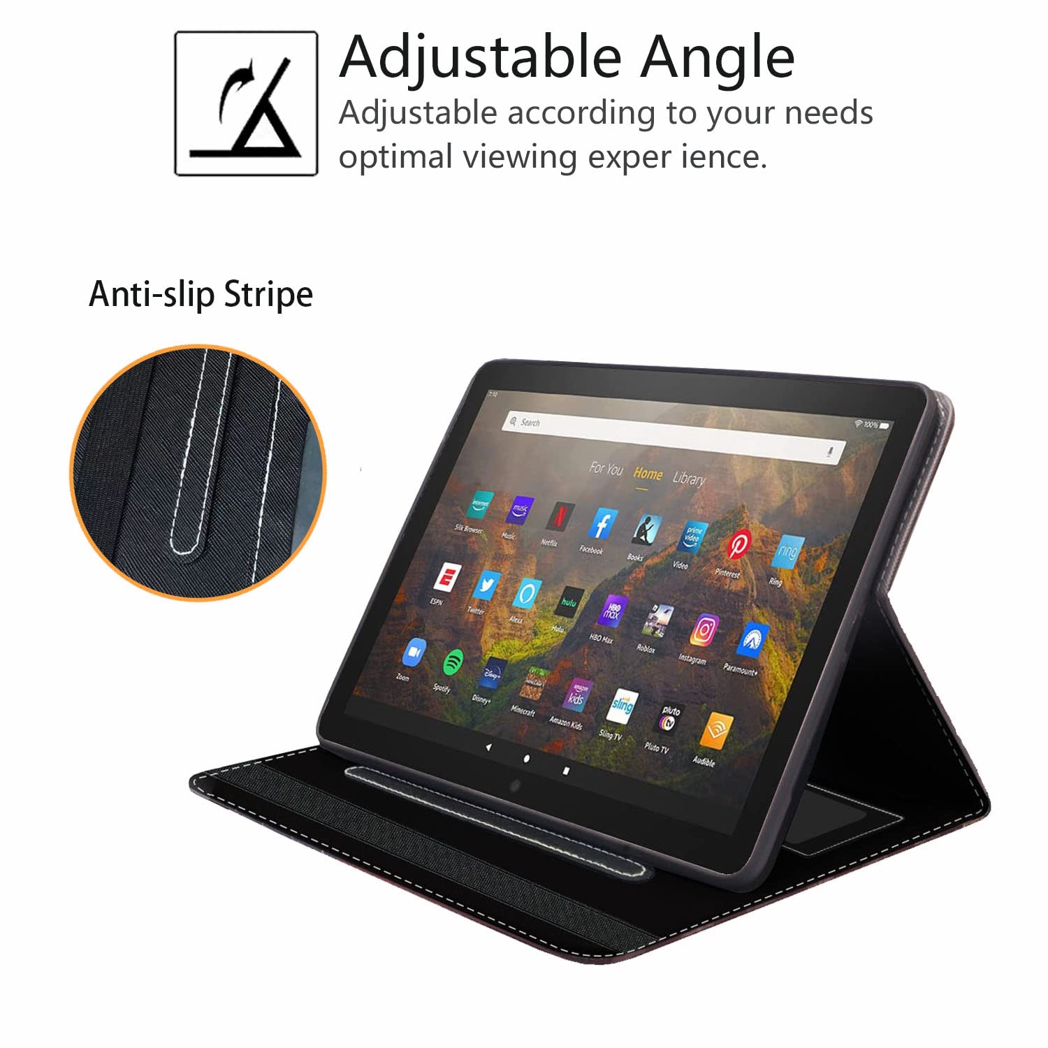 Premium PU Leather Stand Case for Kindle Fire HD 8 & HD 8 Plus (10th Gen 2020) - Slim Flip Cover with Card Slot, Pencil Holder & Inspirational Quote - Perfect for Reading, Travel & Daily Use