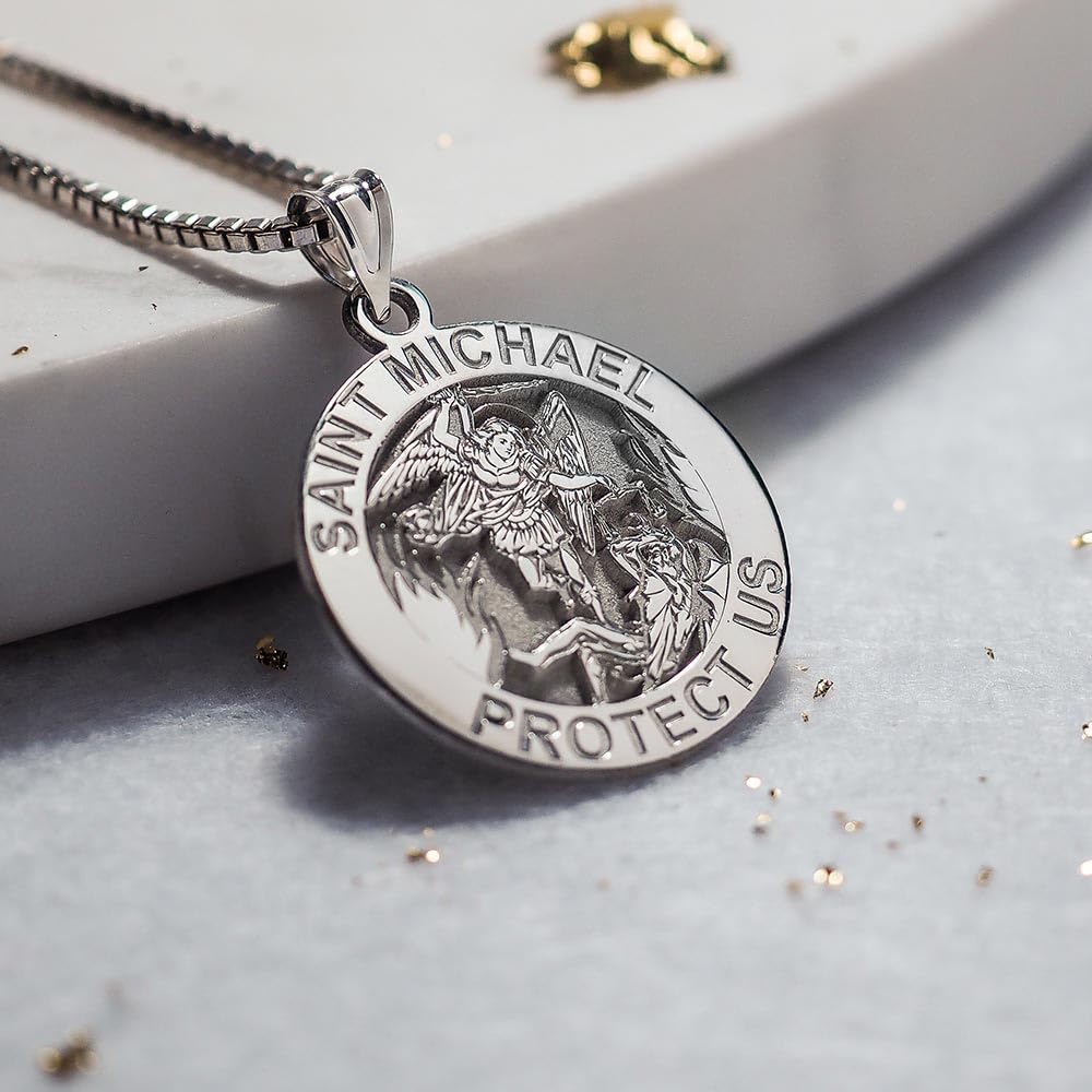 St. Michael Necklace - 14K Gold & Sterling Silver Catholic Saint Michael Pendant for Women & Men | Religious Jewelry, Christian Gift, First Communion Present | Perfect for Daily Wear, Church Events & Spiritual Protection