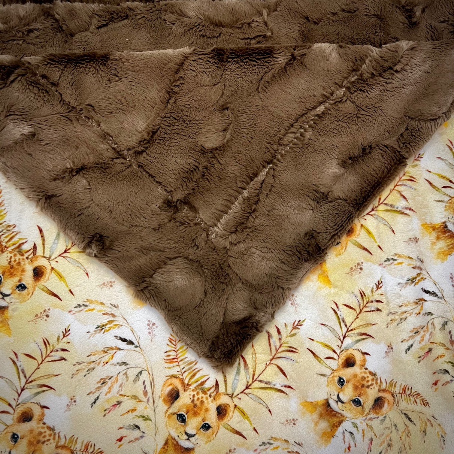 Lion Cub Luxe Truffle Minky Baby Blanket 36