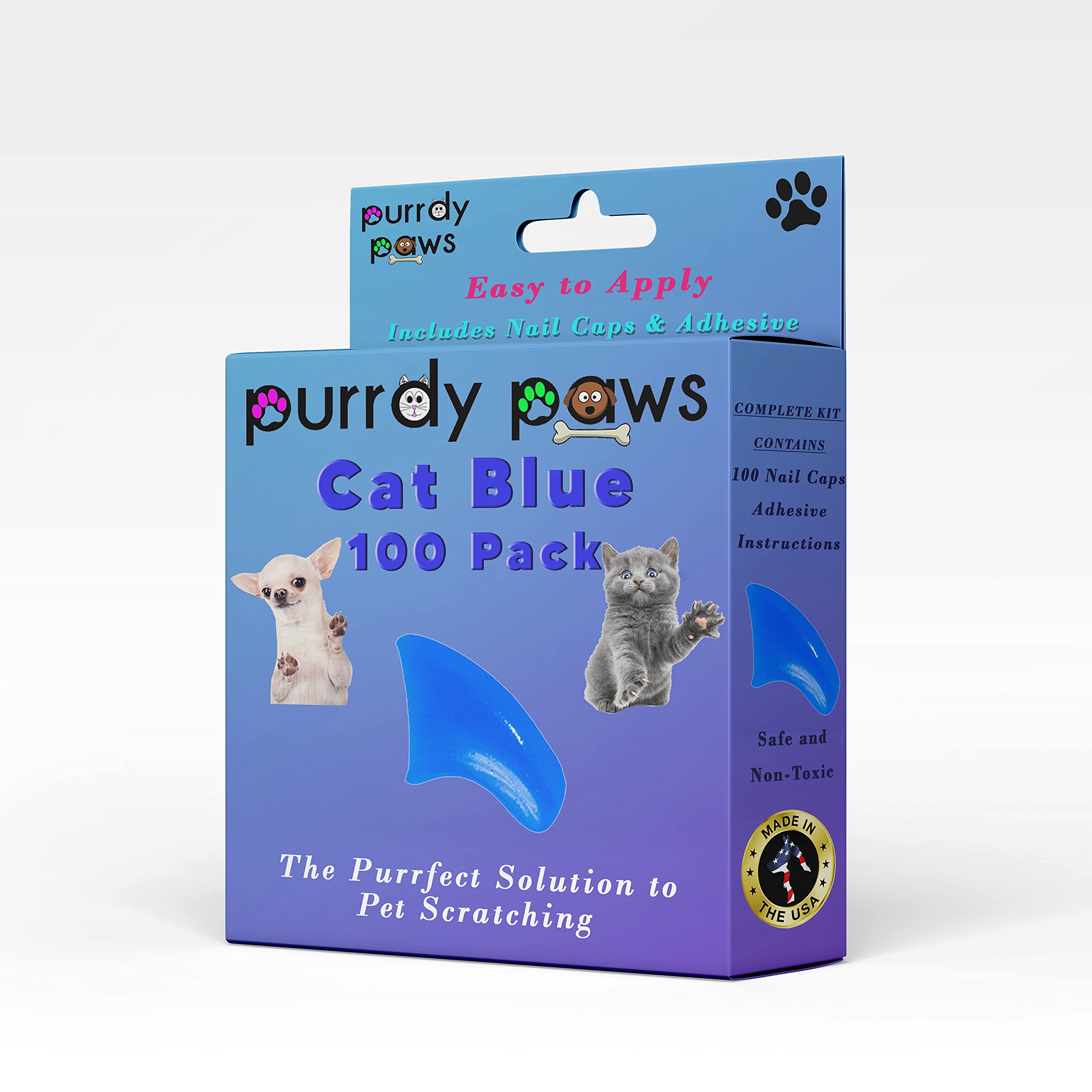 100 Pack Soft Nail Caps for Cats - Blue Kitten Claw Covers | Safe & Comfortable Cat Nail Protectors for Furniture & Skin Protection | Perfect for Indoor Cats, Grooming & Vet Visits