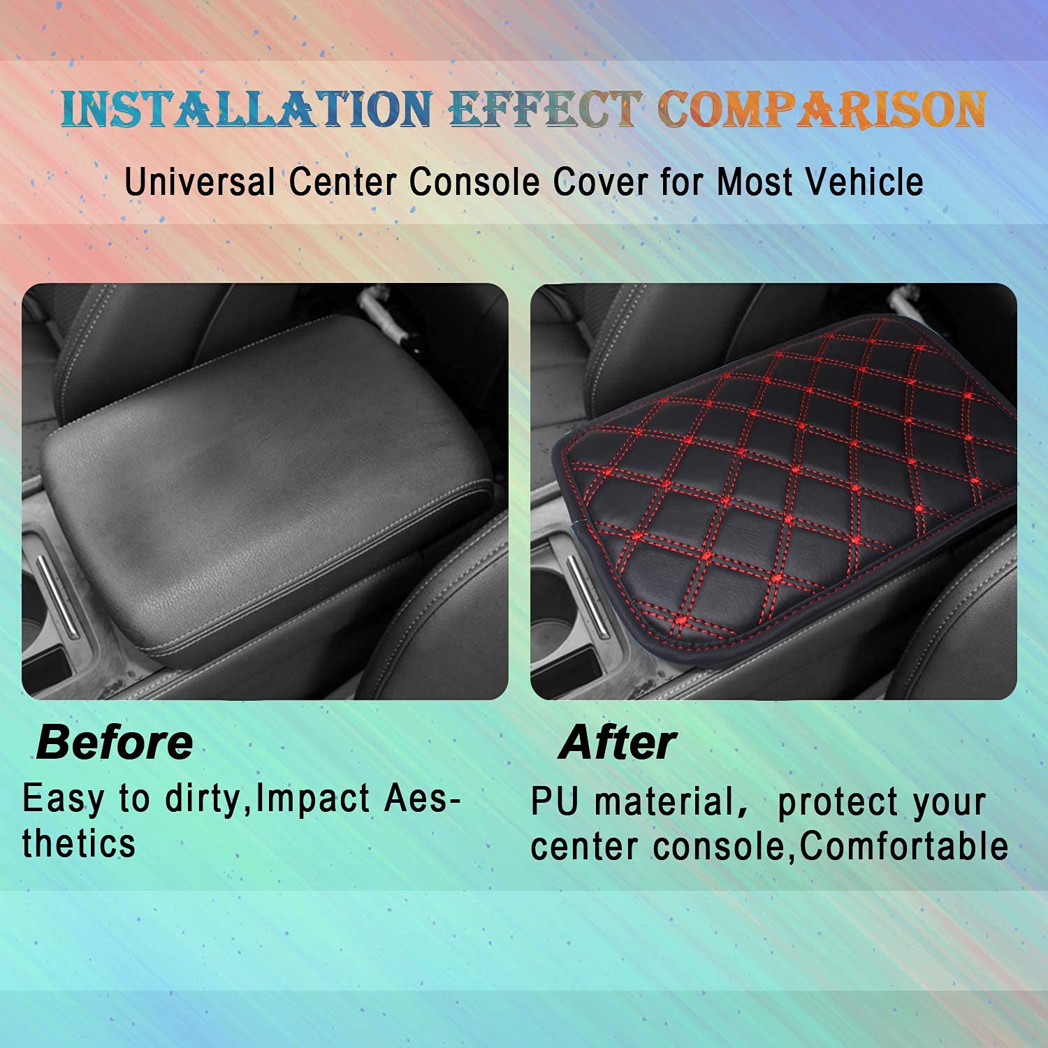 Premium Universal Red Leather Car Armrest Cover - Waterproof Center Console Protector for Most Vehicles | Car Interior Accessories | Perfect for Daily Commute & Road Trips