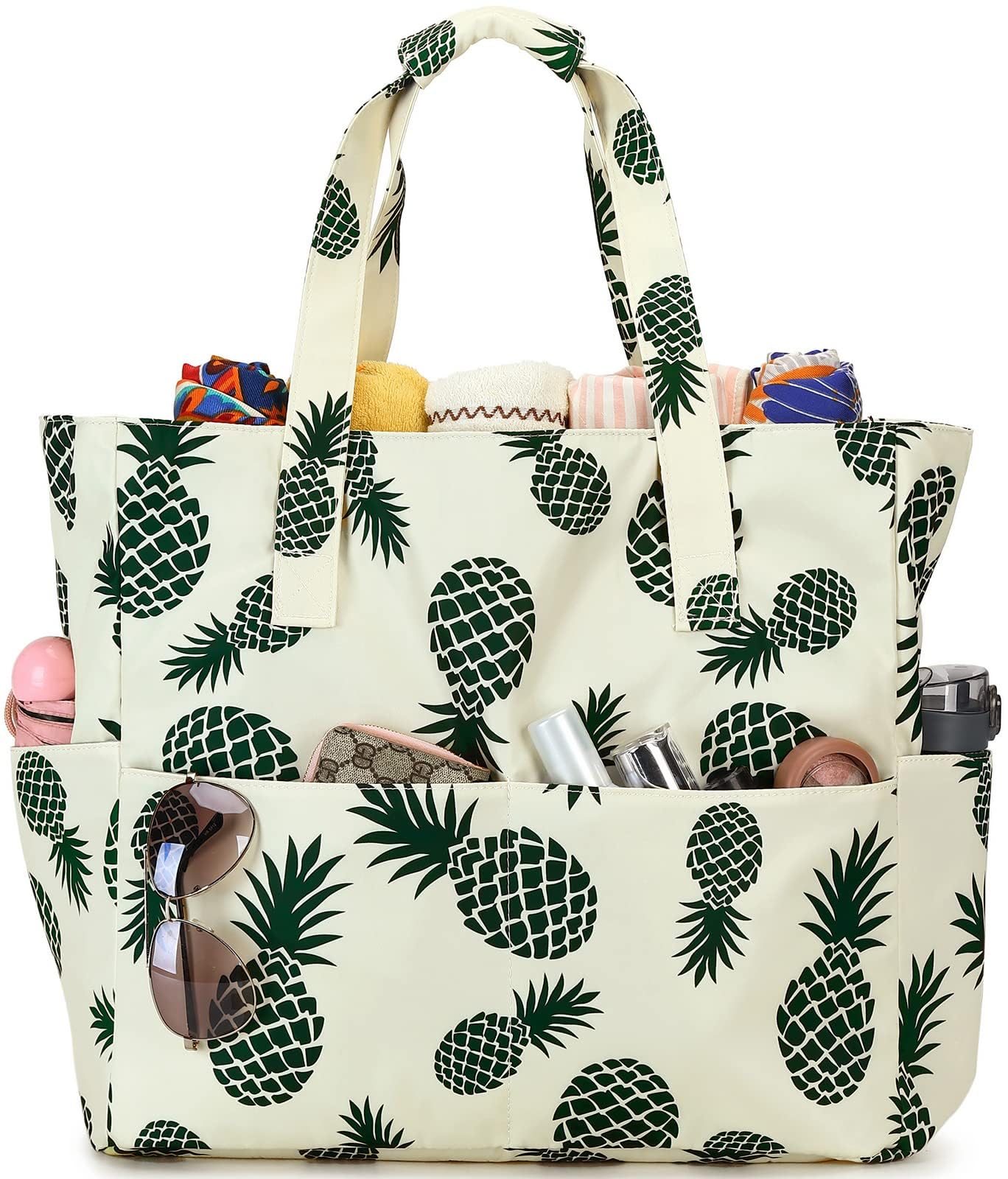 LEDAOU Large Waterproof Beach Tote Bag for Women - Sandproof Zippered Pool & Gym Bag with Wet Pocket - Perfect for Travel, Grocery Shopping & Beach Outings
