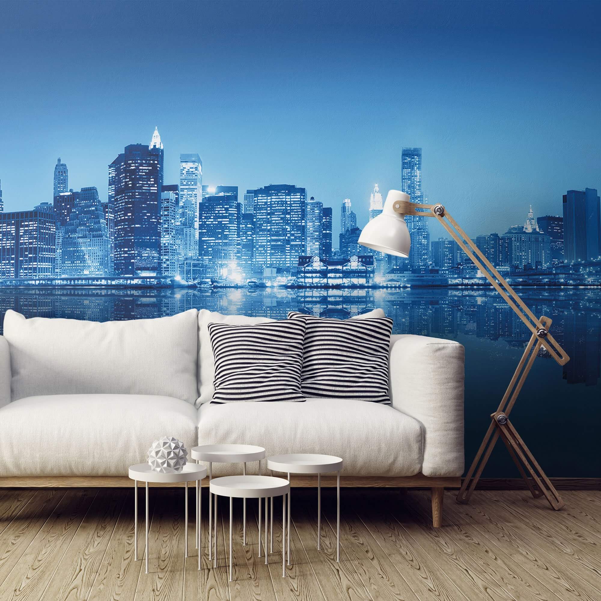Blue City Landscape Peel and Stick Removable Wallpaper Mural 9815 - Perfect for Bedroom, Living Room, and Office Decor