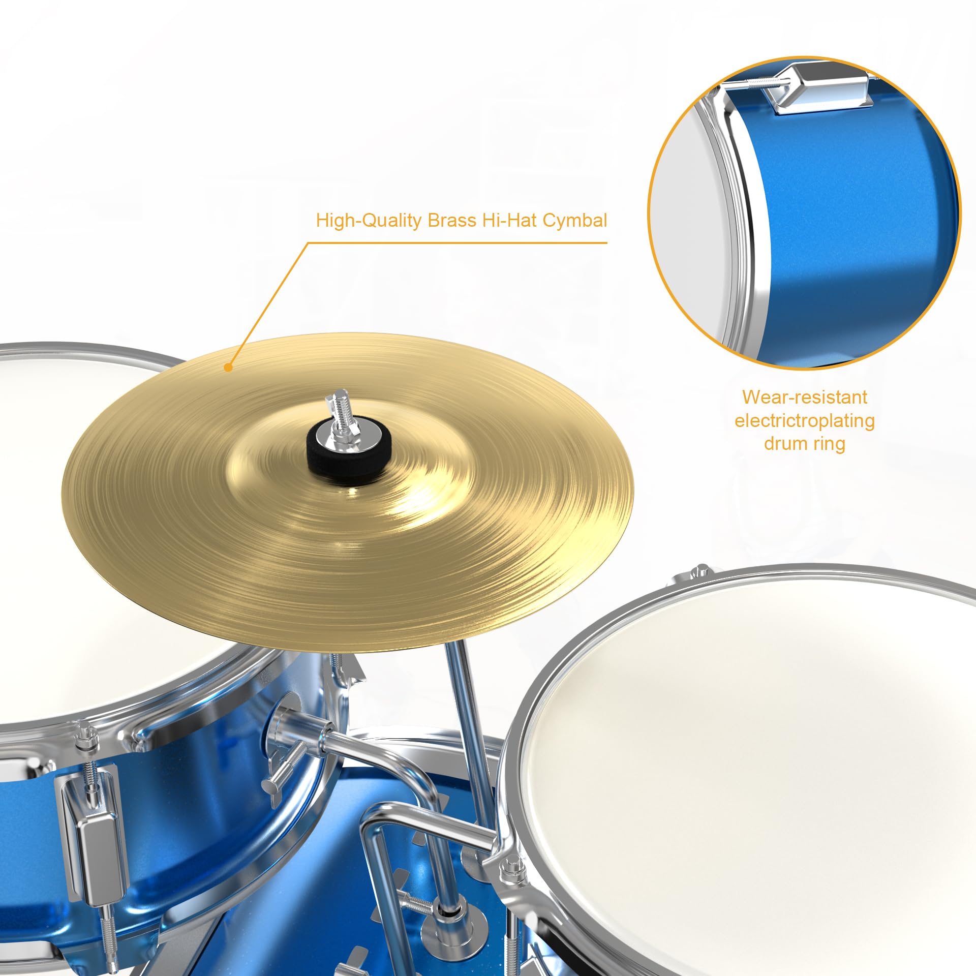 **Kids Drum Set - 4-Piece Junior Drum Kit with Bass, Tom, Snare & Cymbal, Drumsticks & Throne - Beginner Drum Set for Children & Toddlers (Sky Blue) - Perfect for Home Play, Birthday Gifts & Music Learning**