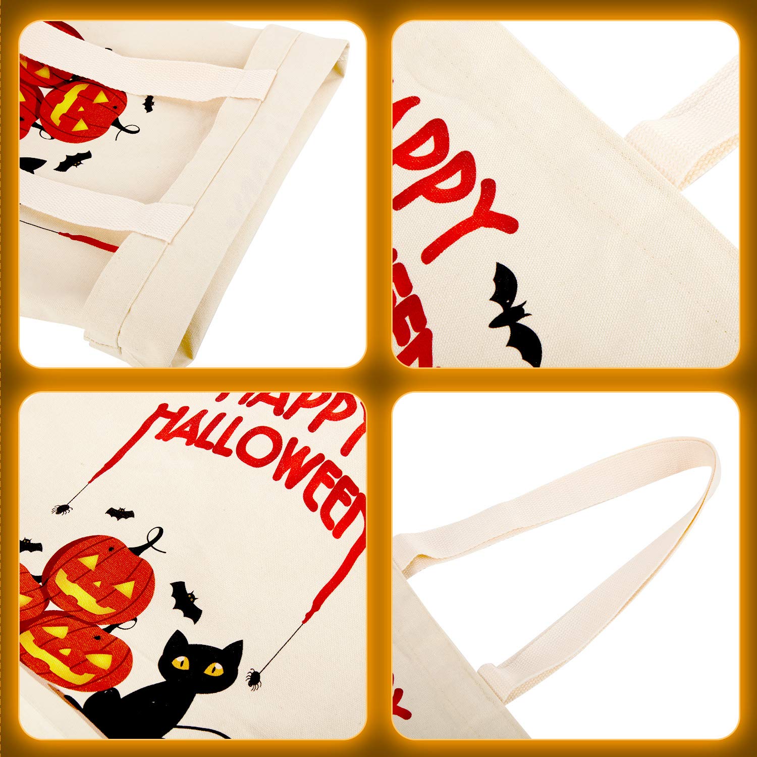 WeeWooday 2-Pack Halloween Tote Bags - Reusable Canvas Grocery Shopping Bags with Pumpkin Print for Trick or Treat, Halloween Parties, Fall Decor & Everyday Use