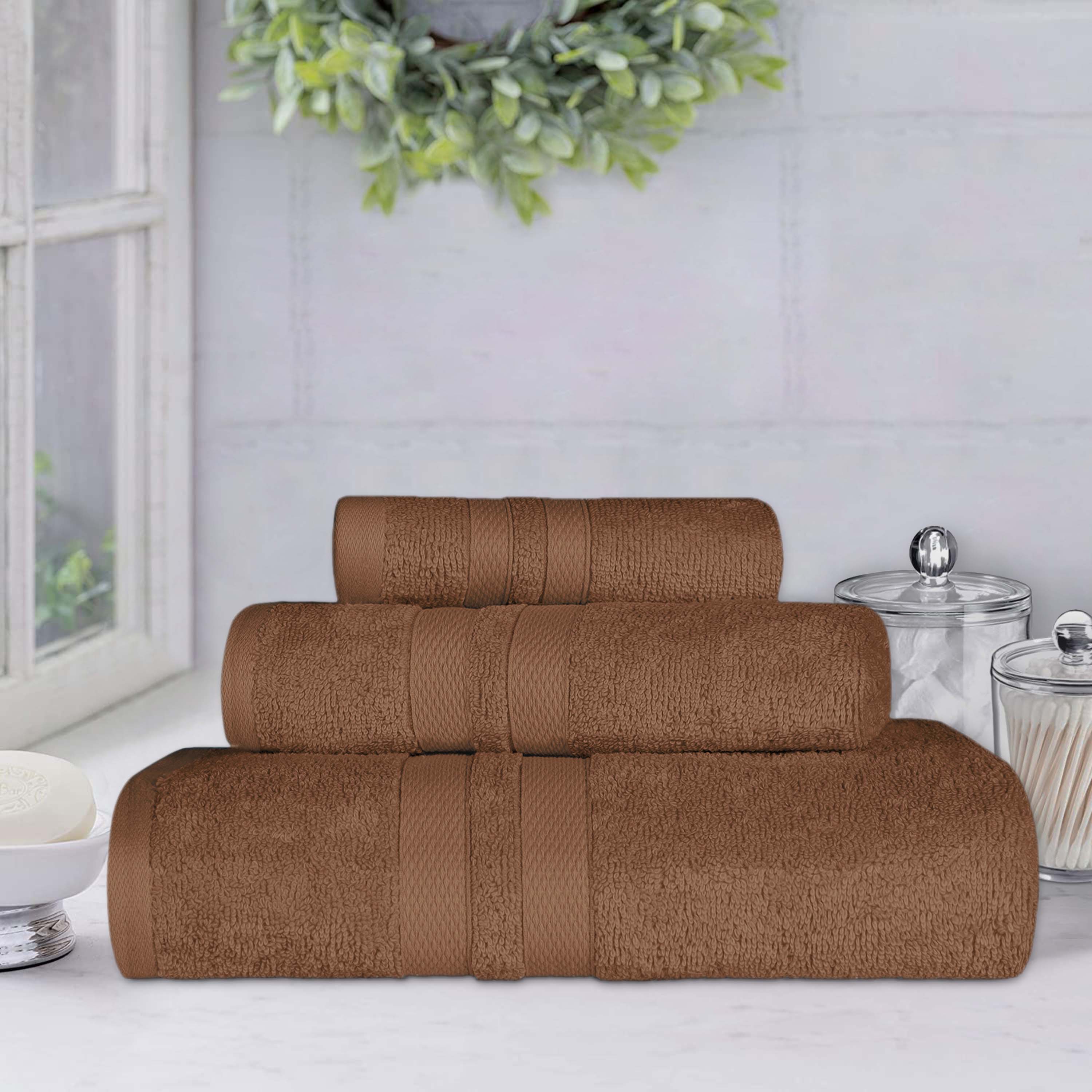Ultra Soft Cotton Absorbent Bath Towel Set - 3 Piece Solid Color Towels for Bathroom, Spa & Gym Use